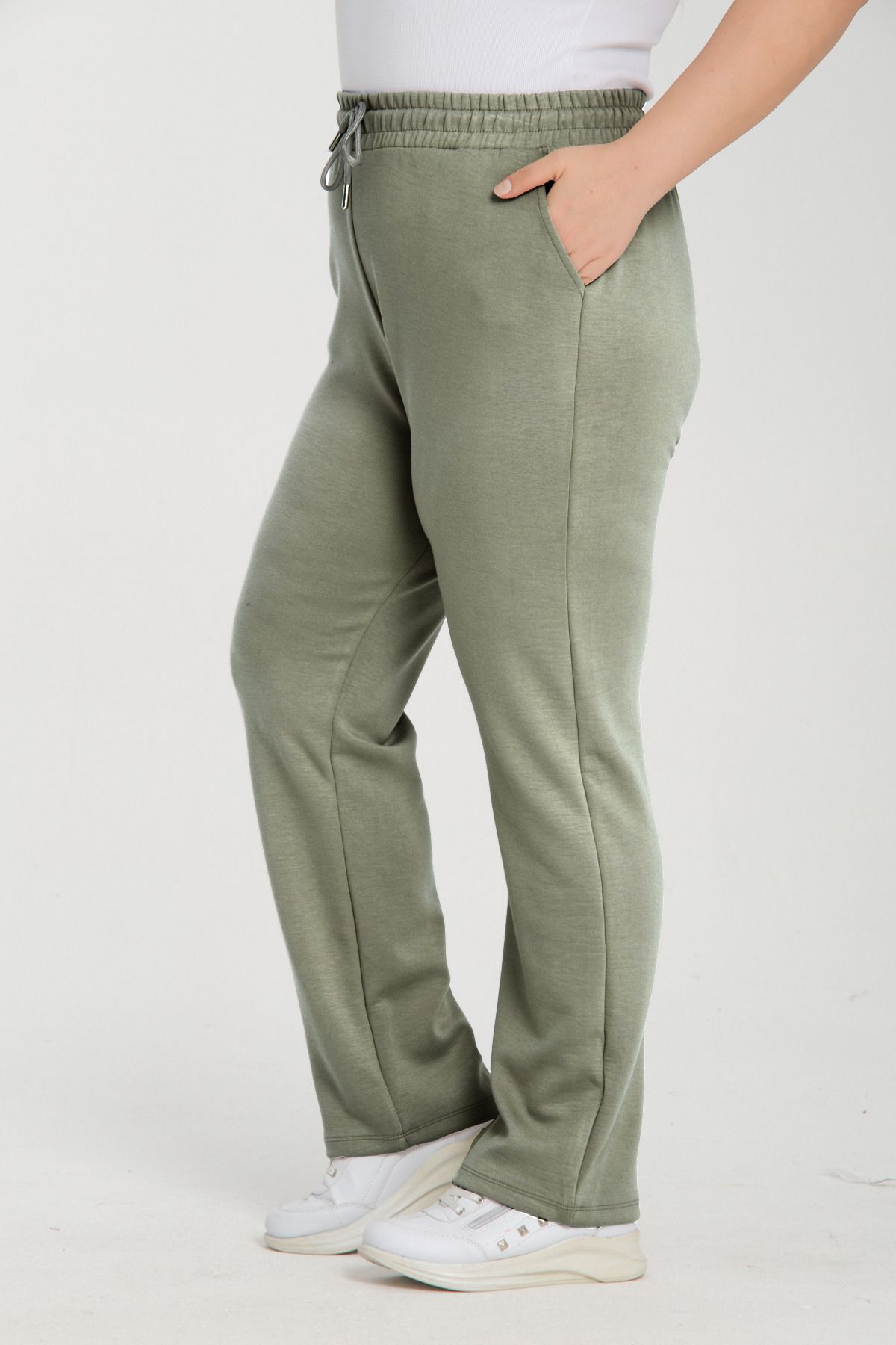 TAMPAP-322 Plus Size Straight Leg Pocket High Waist Modal Women's Sweatpants 2