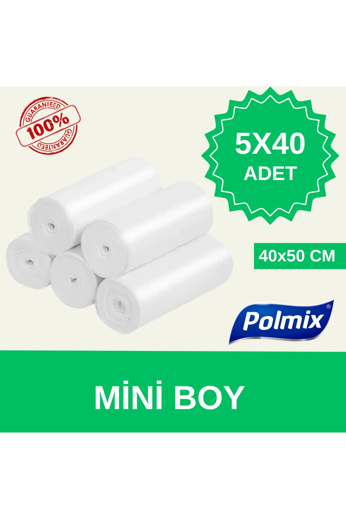 Polmix 40x50 Mini Boy Kokusuz Büzgüsüz Çöp Poşeti 5 Adet