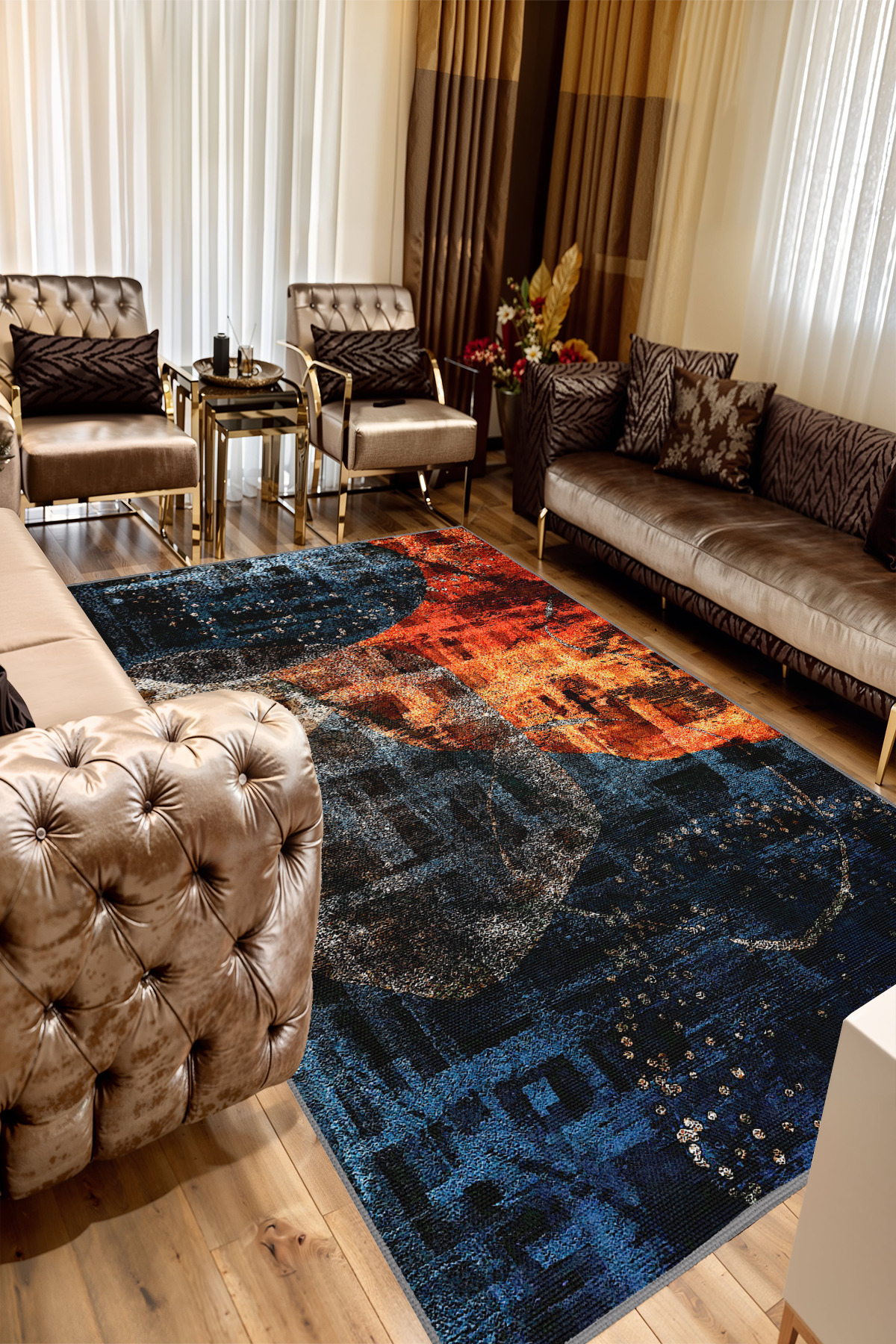 Digital Printing Washable Anti-Slip Base Decorative Living Room Kitchen Rug Runner
