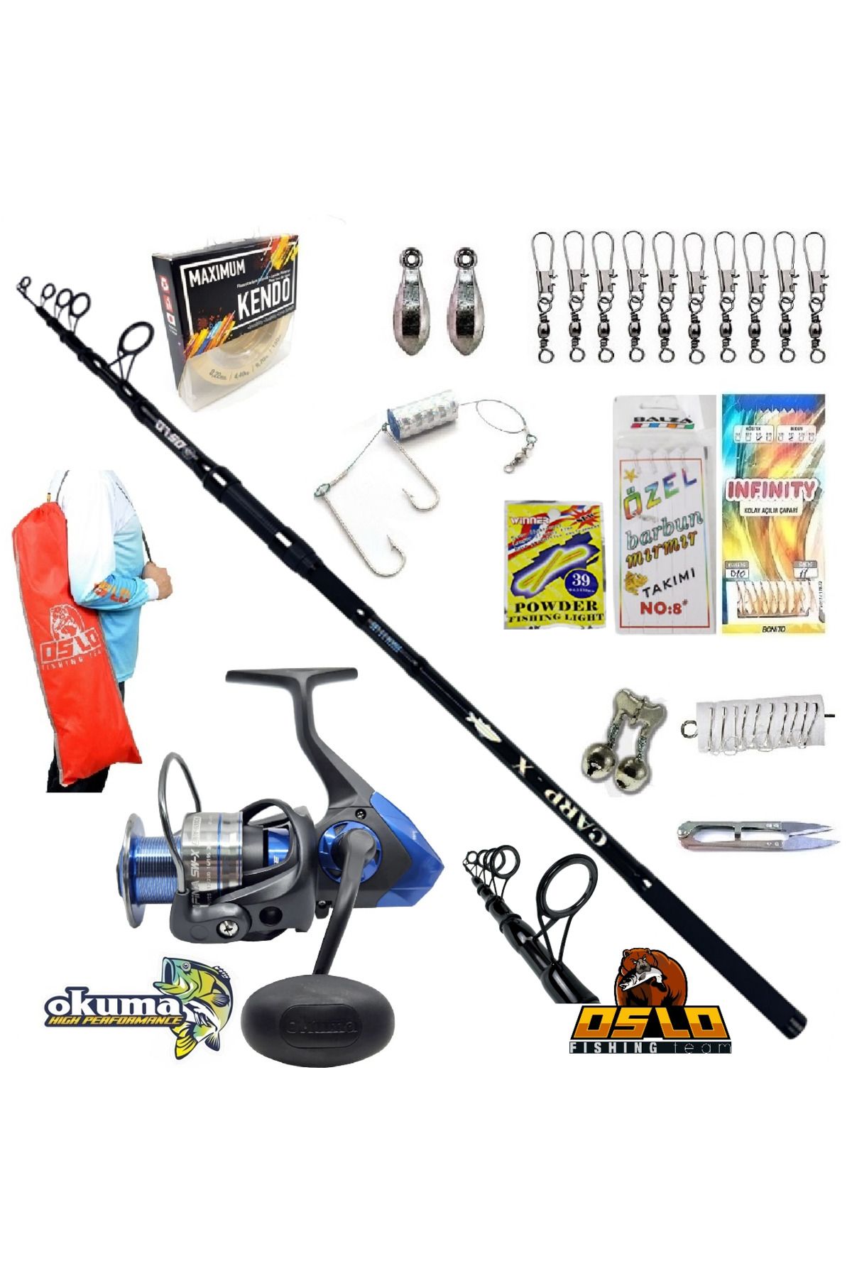 Okuma Safina SW-X SNW-6000A Oslo Carp-x 360cm 3,5lbs Profesyonel Surf Kıyı Olta Takımı Seti