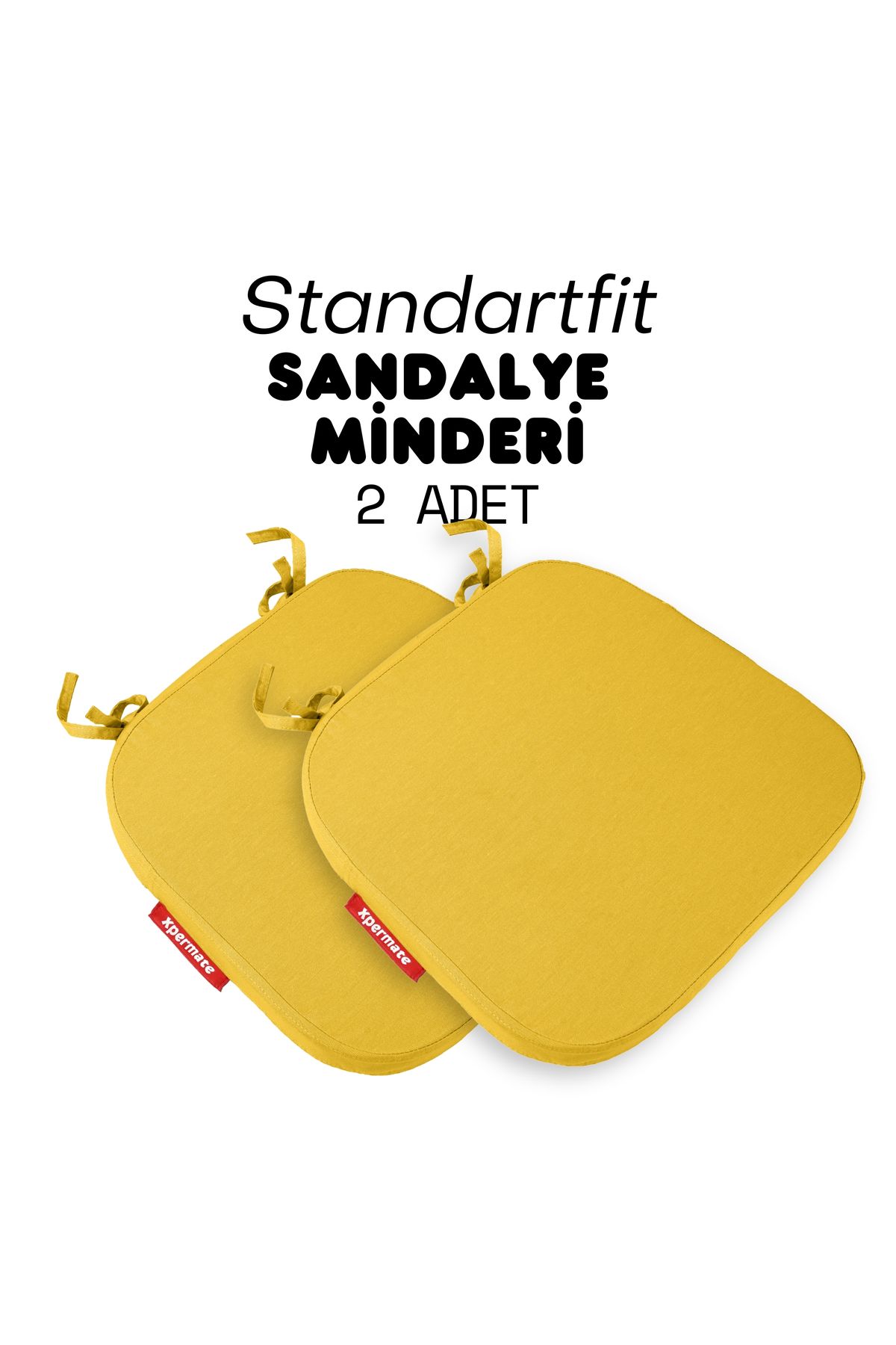 XPERMATE 2'li StandartFit Oval Sandalye Minderi Fermuarlı Yıkanabilir Bağcıklı Su ve Yağ İtici 42x42x5 Sarı