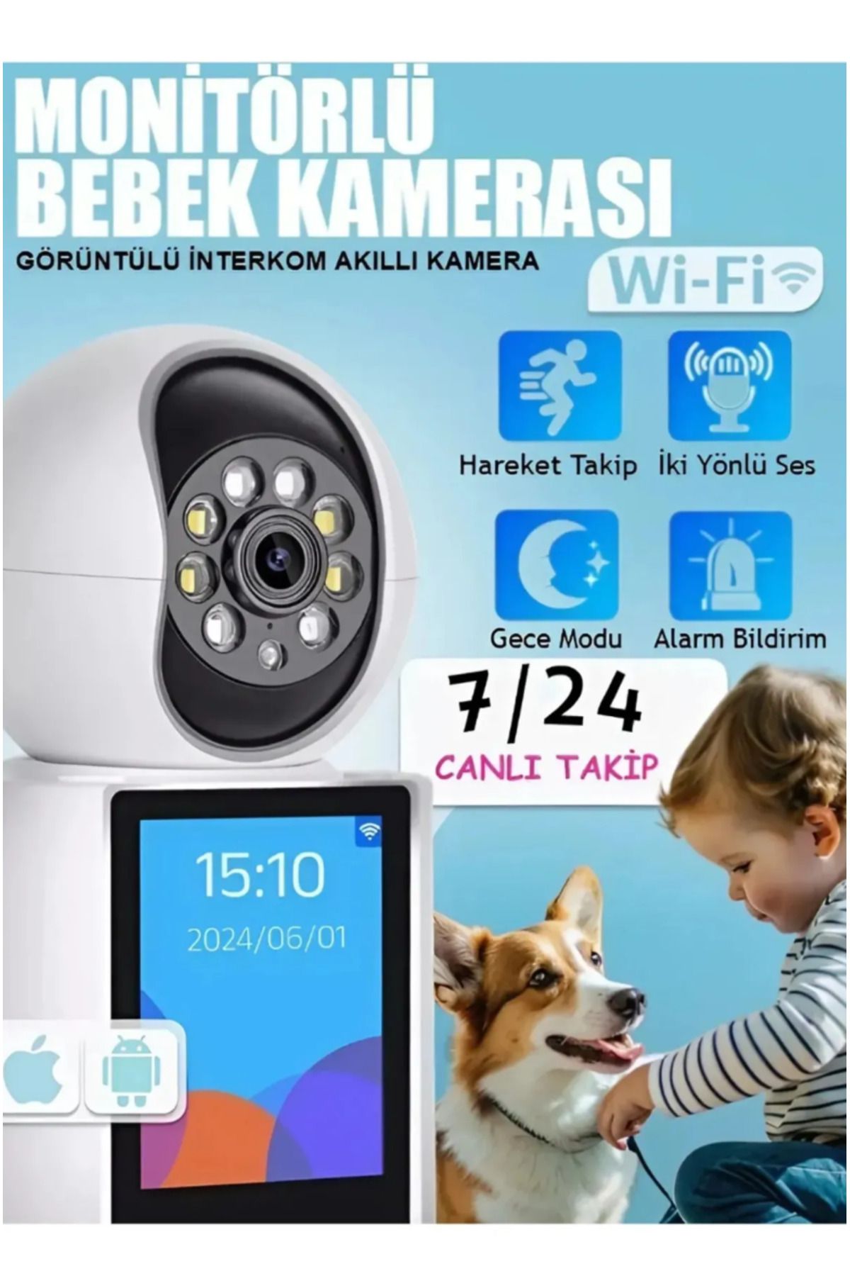 qasul Monitörlü Smart Ip Full Hd 360° Akıllı Bebek Kamerası İki Yönlü Ses Gece Görüşlü Güvenlik Sistemi