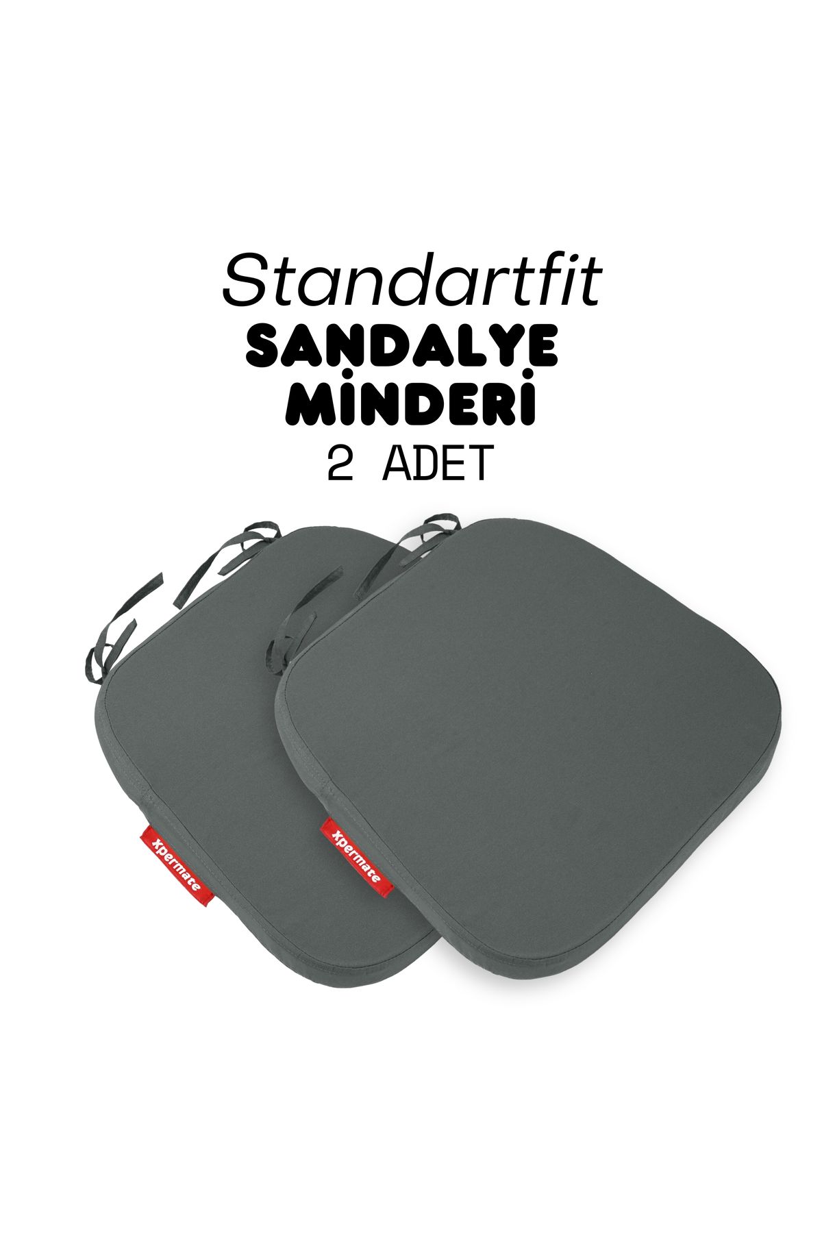 XPERMATE 2'li StandartFit Oval Sandalye Minderi Fermuarlı Yıkanabilir Bağcıklı Su ve Yağ İtici 42x42x5 Gri