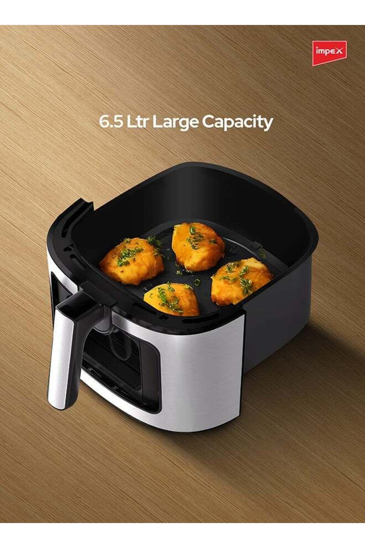 İMPEX-Mechanical Air Fryer With Temperature Control & 60 mins Timer 6.5L 1650W AF 4304 Black/Silver 5