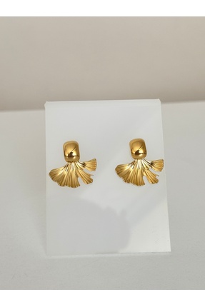 Tasarım Vintage Gold Yaprak Tasarım Küpe - Çelik Plaka