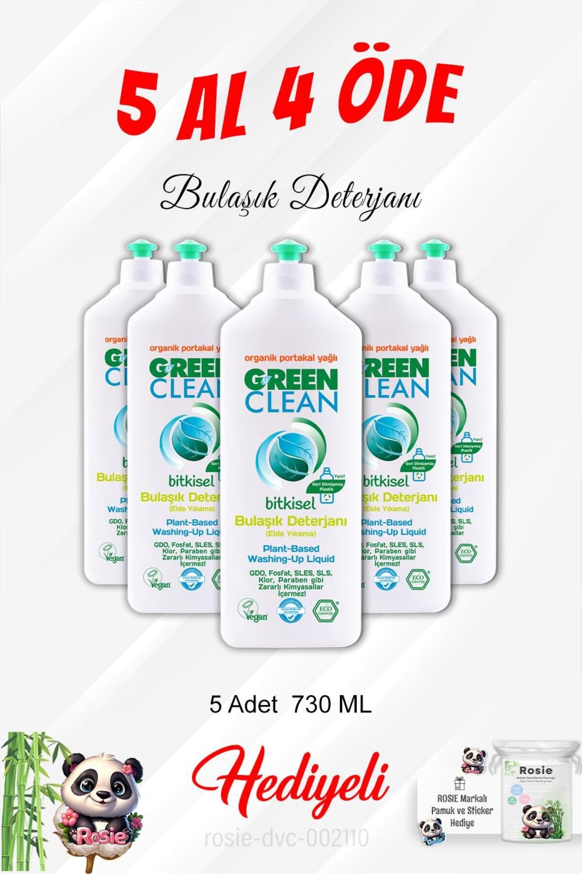 Green Clean Gren Clean Elde Bulaşık Deterjanı 5 Al 4 Öde 730 ML ve Rosie Pamuk