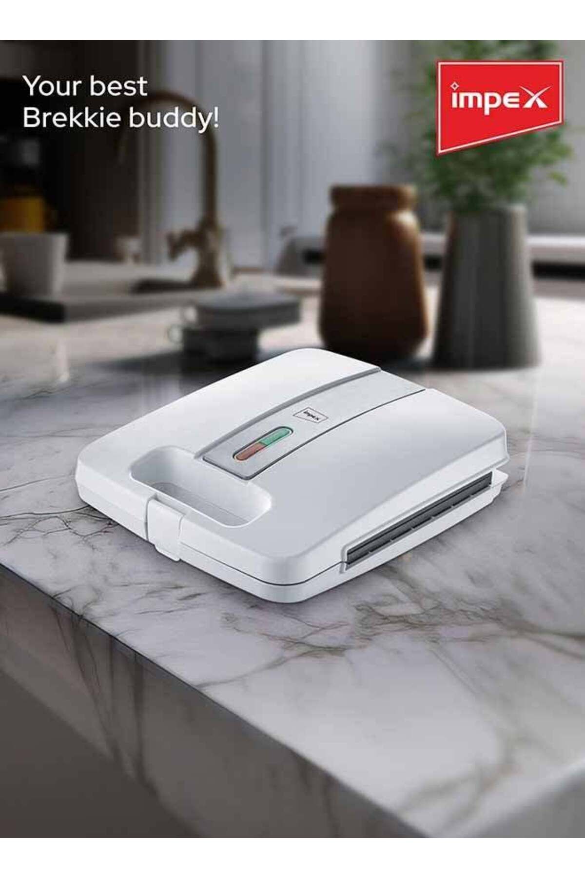 İMPEX-Sandwich Maker Sw3603 - Non Stick Plates, 4 Slice, Cool-touch, Compact Storage, 1400w White 3