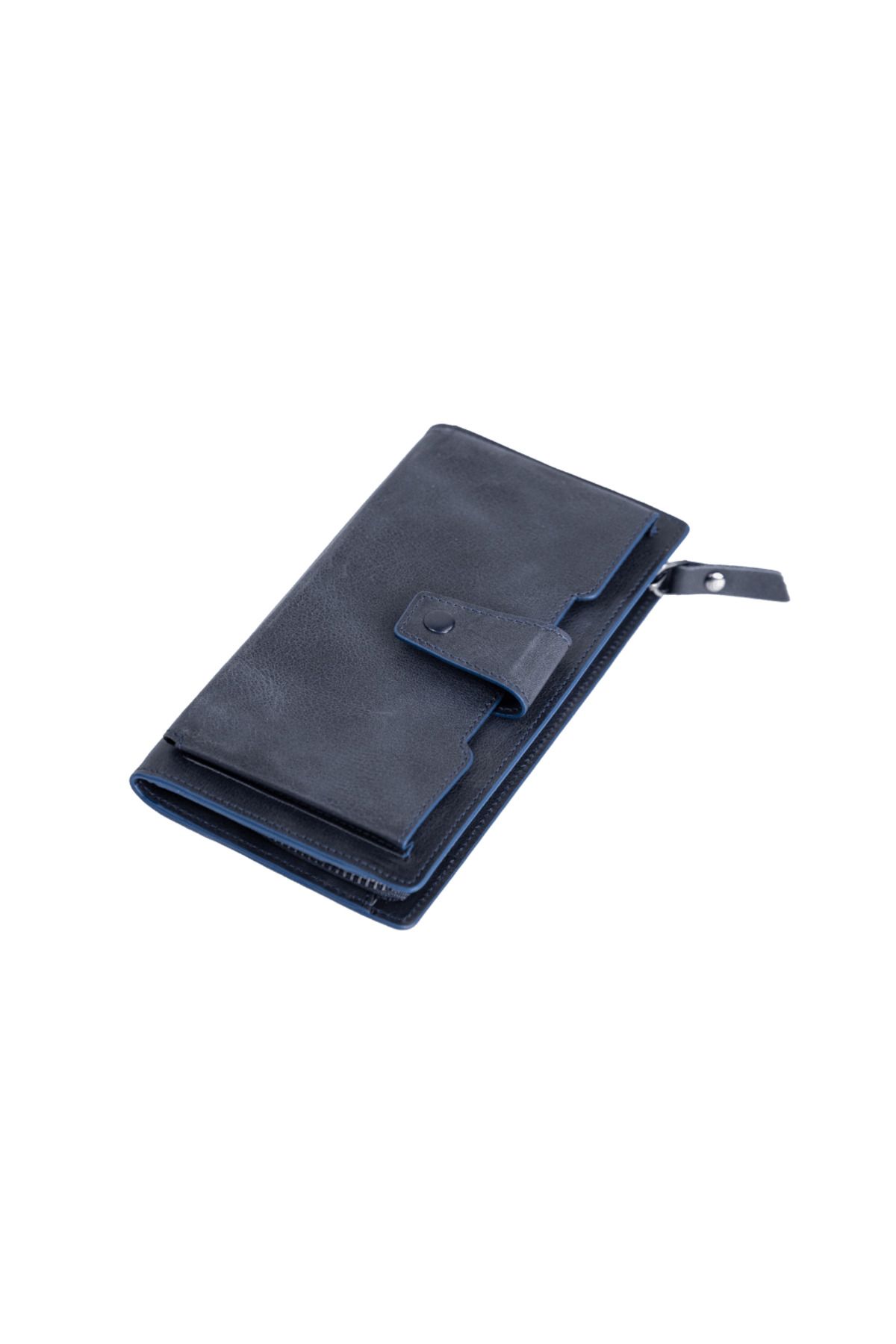 Deriza-6954 Model Tiguan Navy Blue Genuine Leather Wallet with Phone Compartment 4