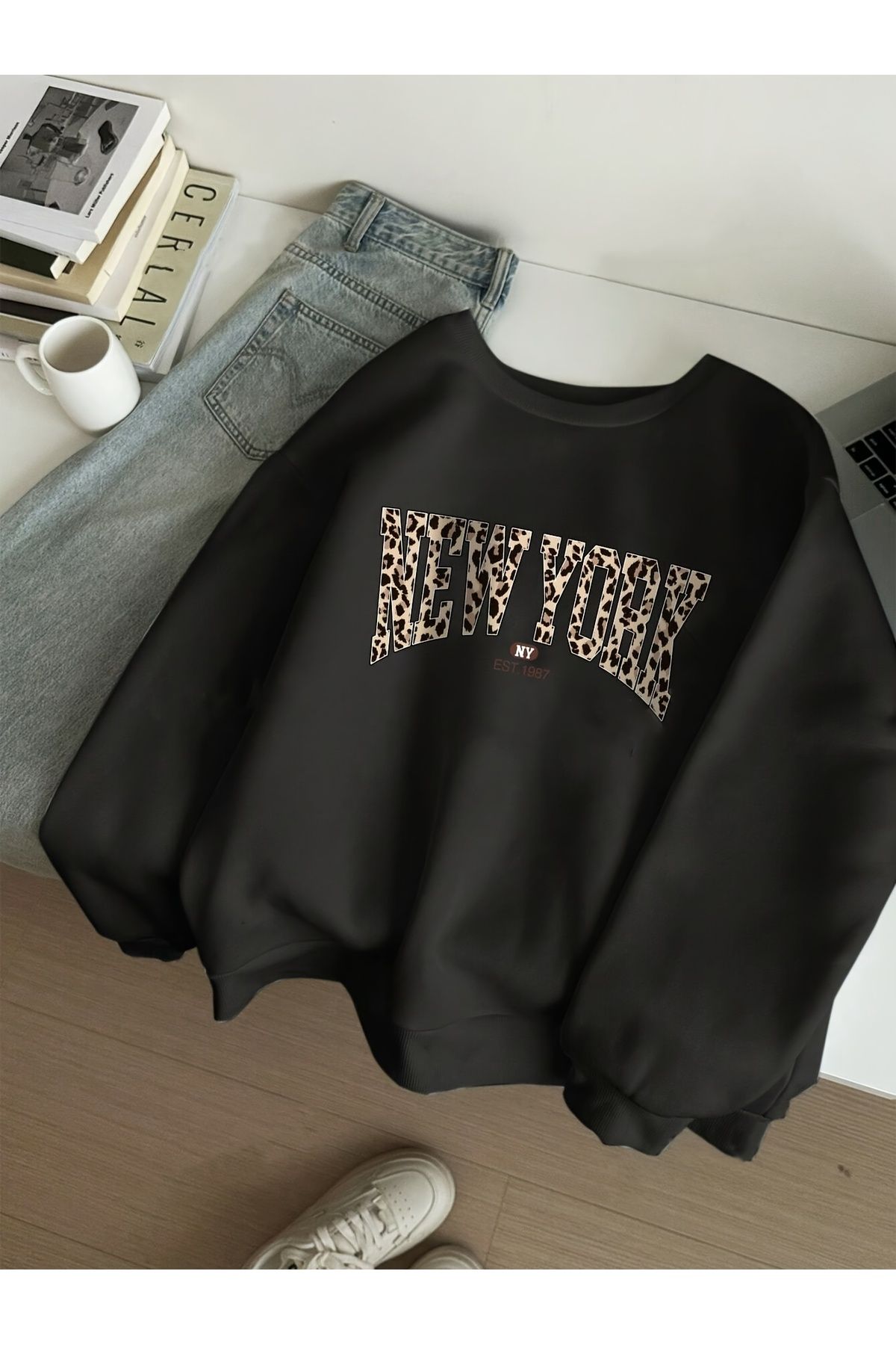 MODAVİBE Pamuk Polyester Karışımlı, 2 İplik Şardonlu Kumaş Sweatshirt