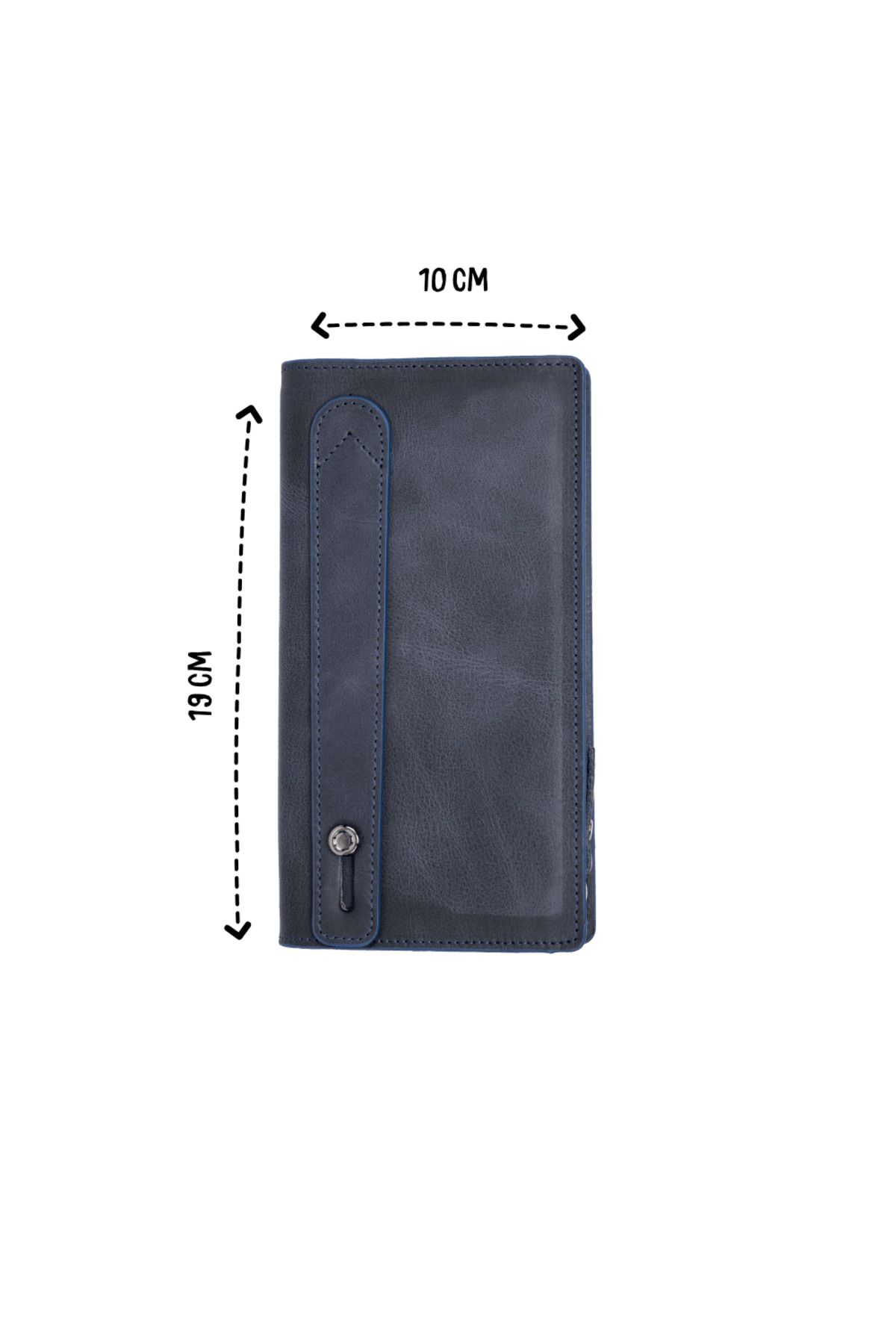 Deriza-6954 Model Tiguan Navy Blue Genuine Leather Wallet with Phone Compartment 2