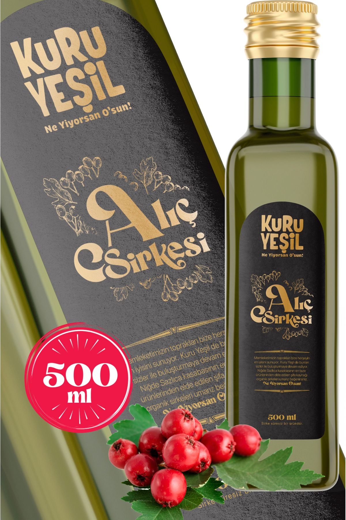 Kuru Yeşil Sağlıklı Atıştırmalıklar Alıç Sirkesi - Sirke - Detox Sirkesi - Doğal Alıç Sirkesi - 500 ML