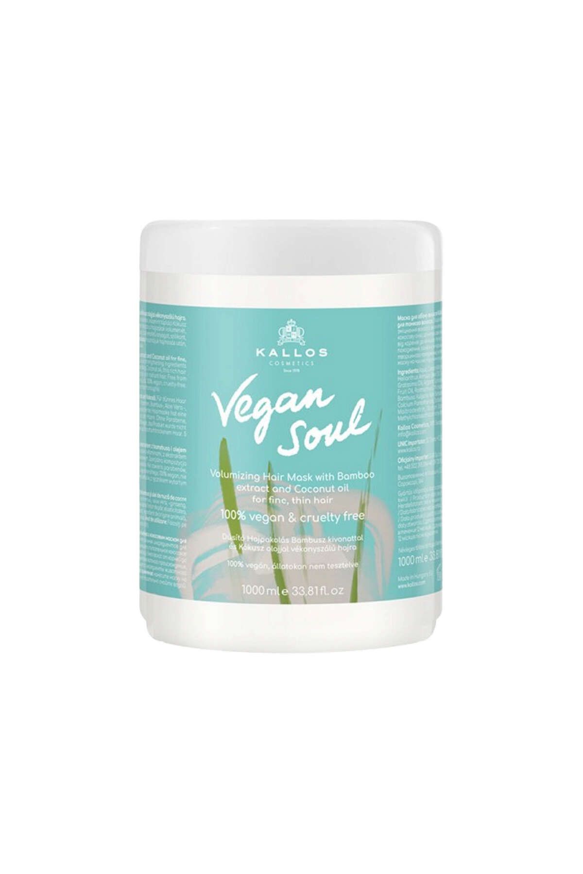 Kallos Cosmetics Vegan Soul 1000ml Ince Telli Saçlar için Hacim Veren Saç Maskesi 588132