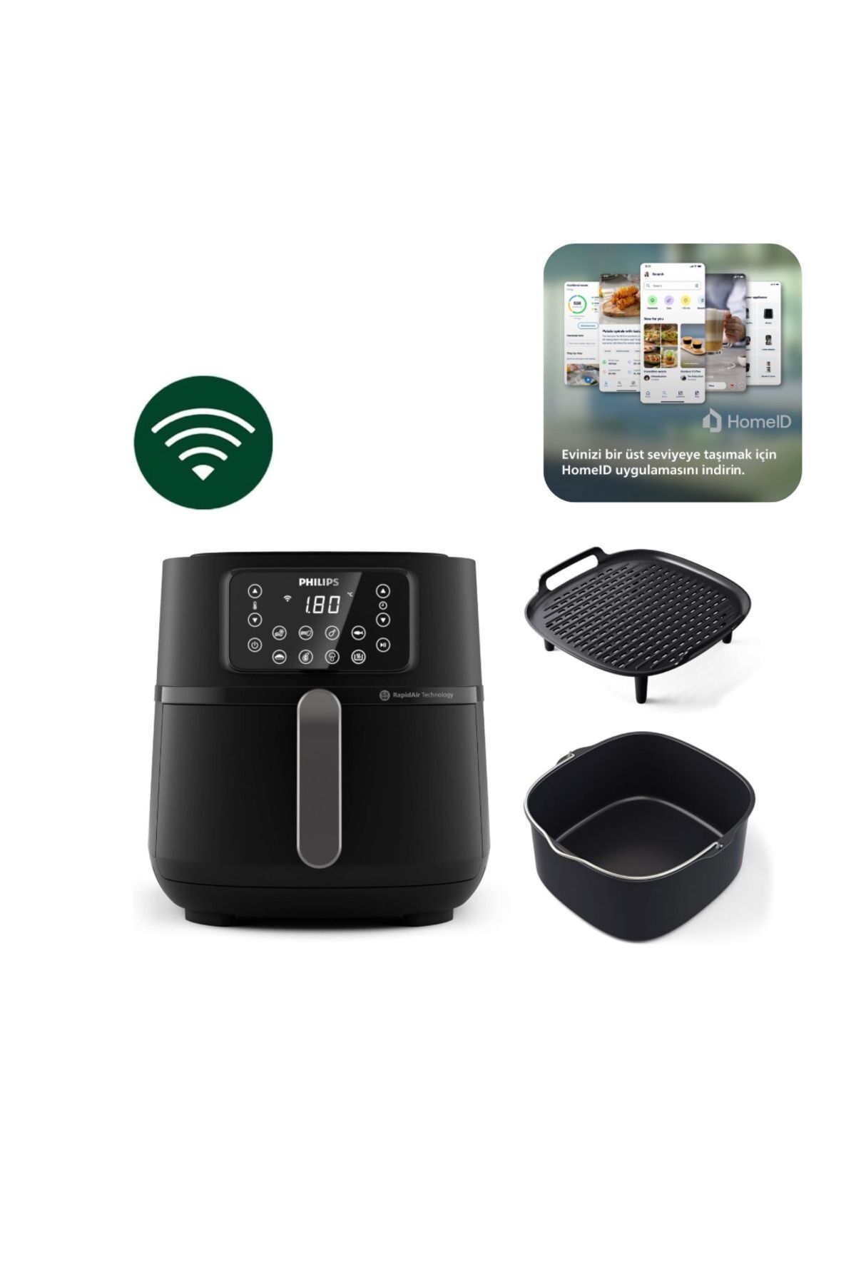 Philips Ultra Premium Connected 7.2 L Wi-Fi Bağlantı Pişirme Tepsisi ve Izgara Plaka Airfryer