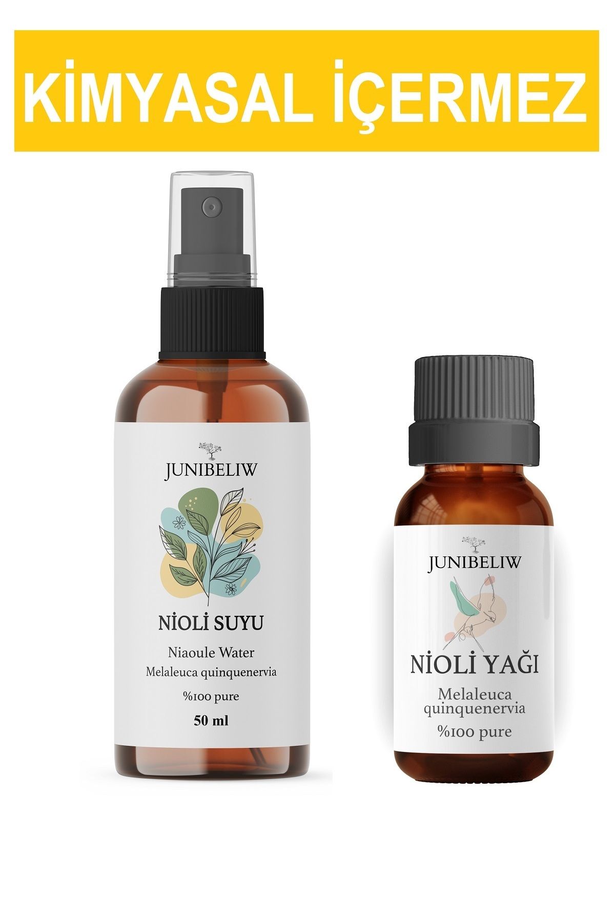 JUIWI 2li Set Nioli Suyu 50ml ve Nioli Yağı 10ml Kötü Koku Önleyici Çamaşır Spreyi ve Yağı Cam Şişe