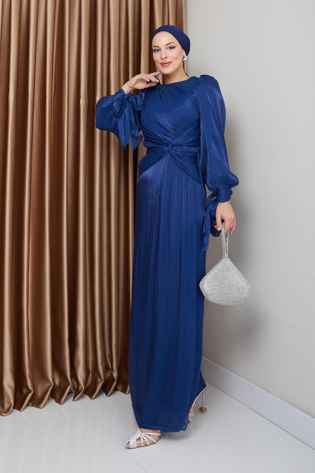 Olcay-Silk Hijab Yoryo Abendkleid – K. INDIGO 1224 mit Volant, Schleife und Ärmeln 4