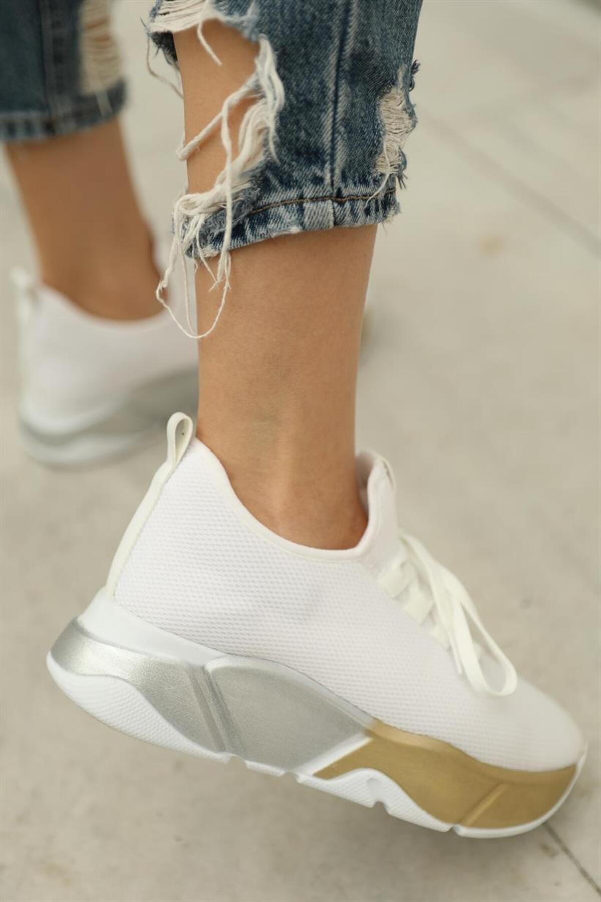 Madamra-Weiß-platin Damen Schnürer Detaillierte Mesh Sneaker und Freizeitschuhe 7