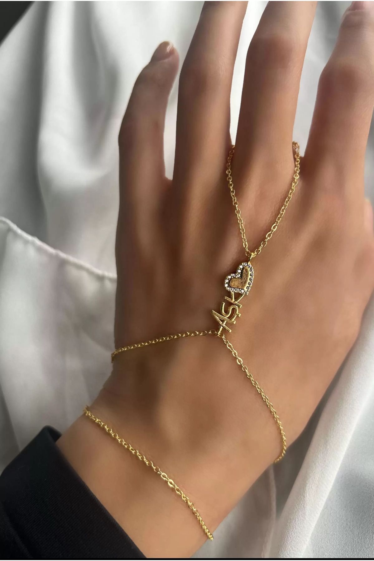 Nurs Jewelry Accessories Gold Şahmeran Aşk Yazılı Aşk ve Kalp Şahmeran