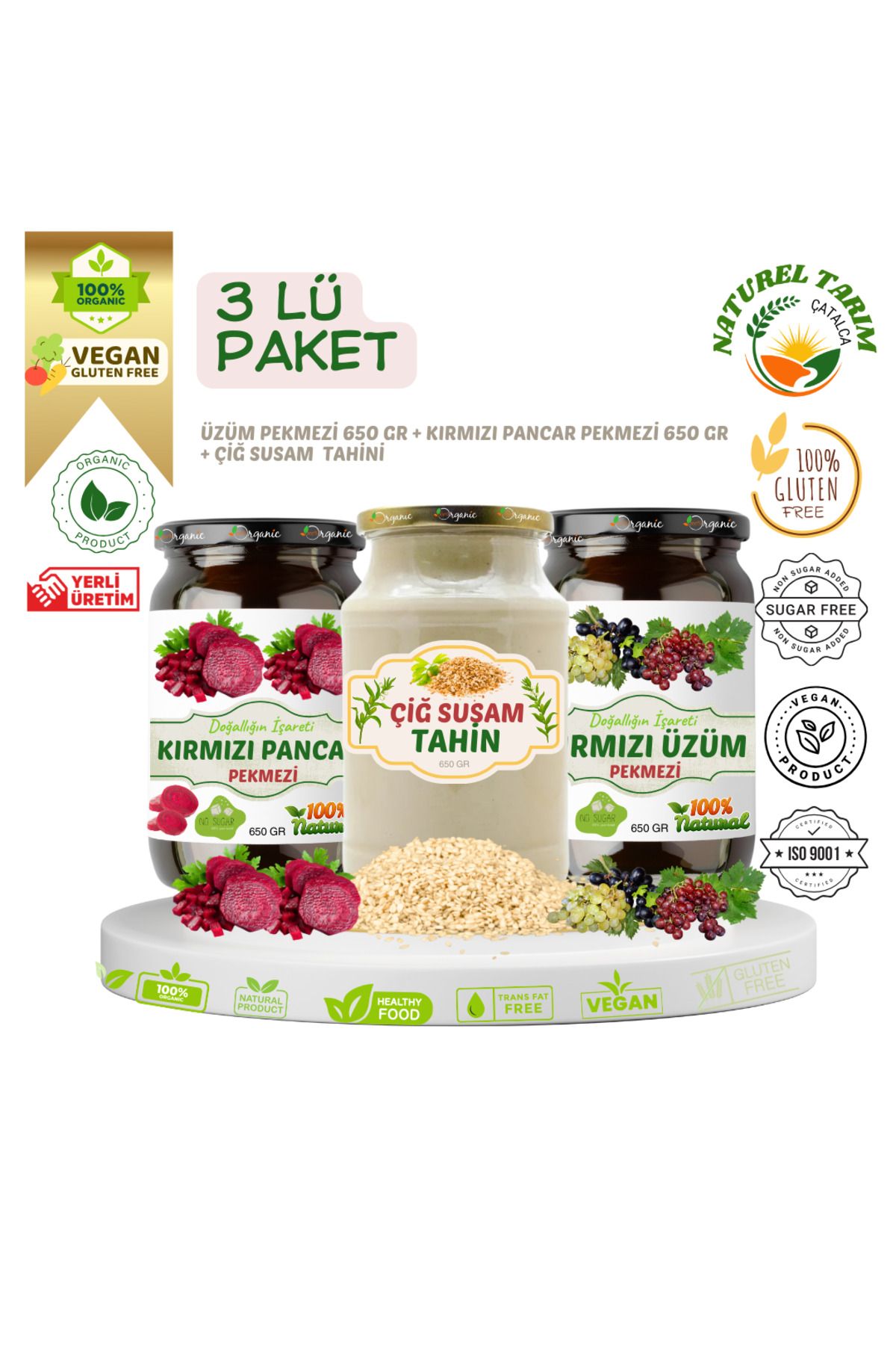 NATUREL ORGANİK PEKMEZ & ÇİĞ SUSAM TAHİNİ 3 LÜ PAKET