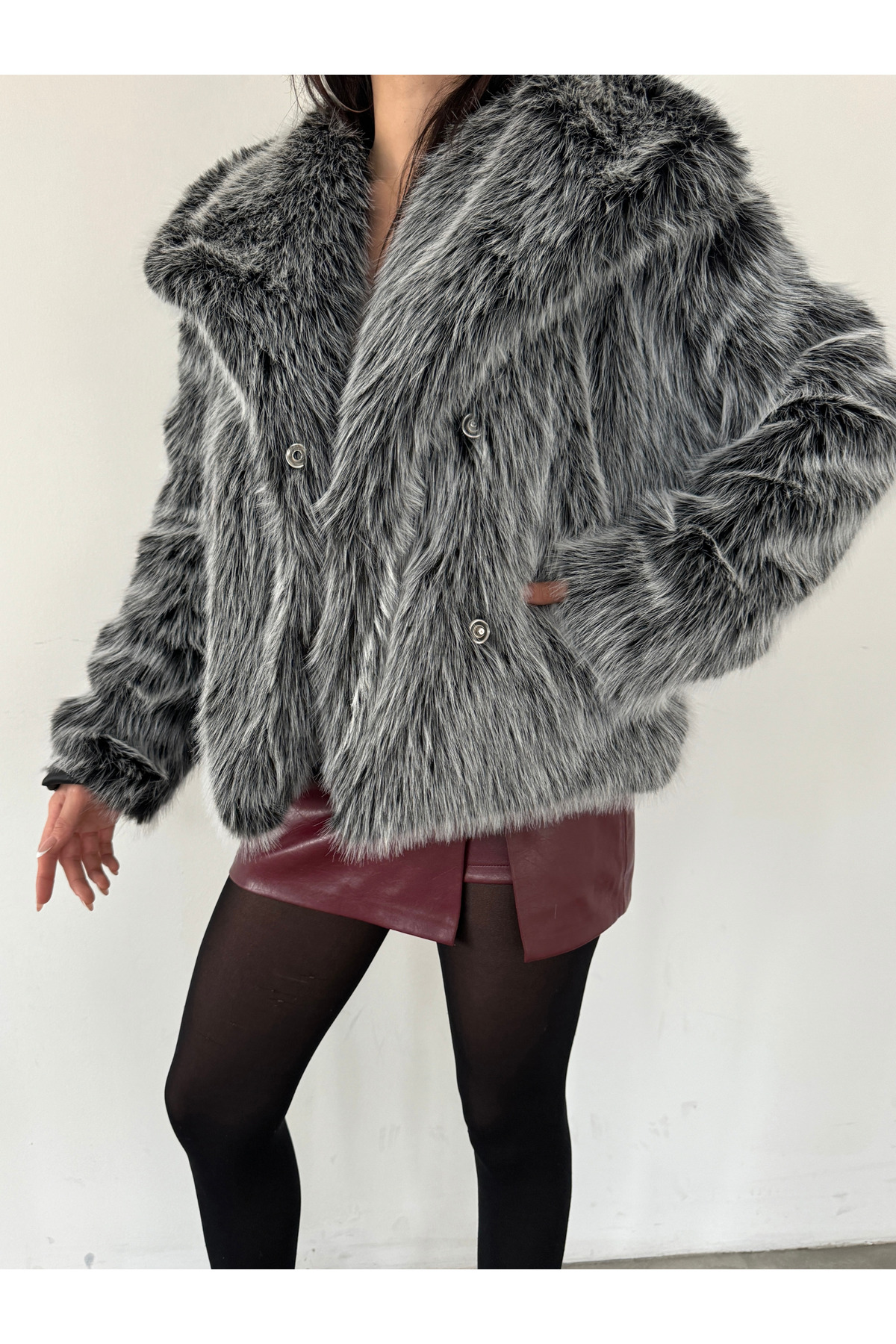 Myl Premium Speckled Black Fur Coat - Görsel 5