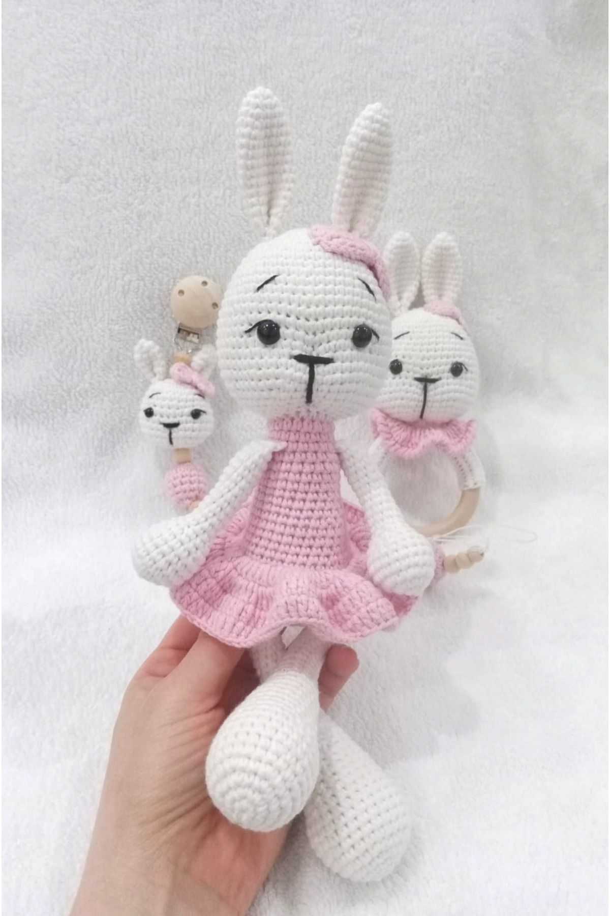 çakır gurumii Amigurumi oyuncak Tavşan Lena set Çıngırak ve Emzik zinciri