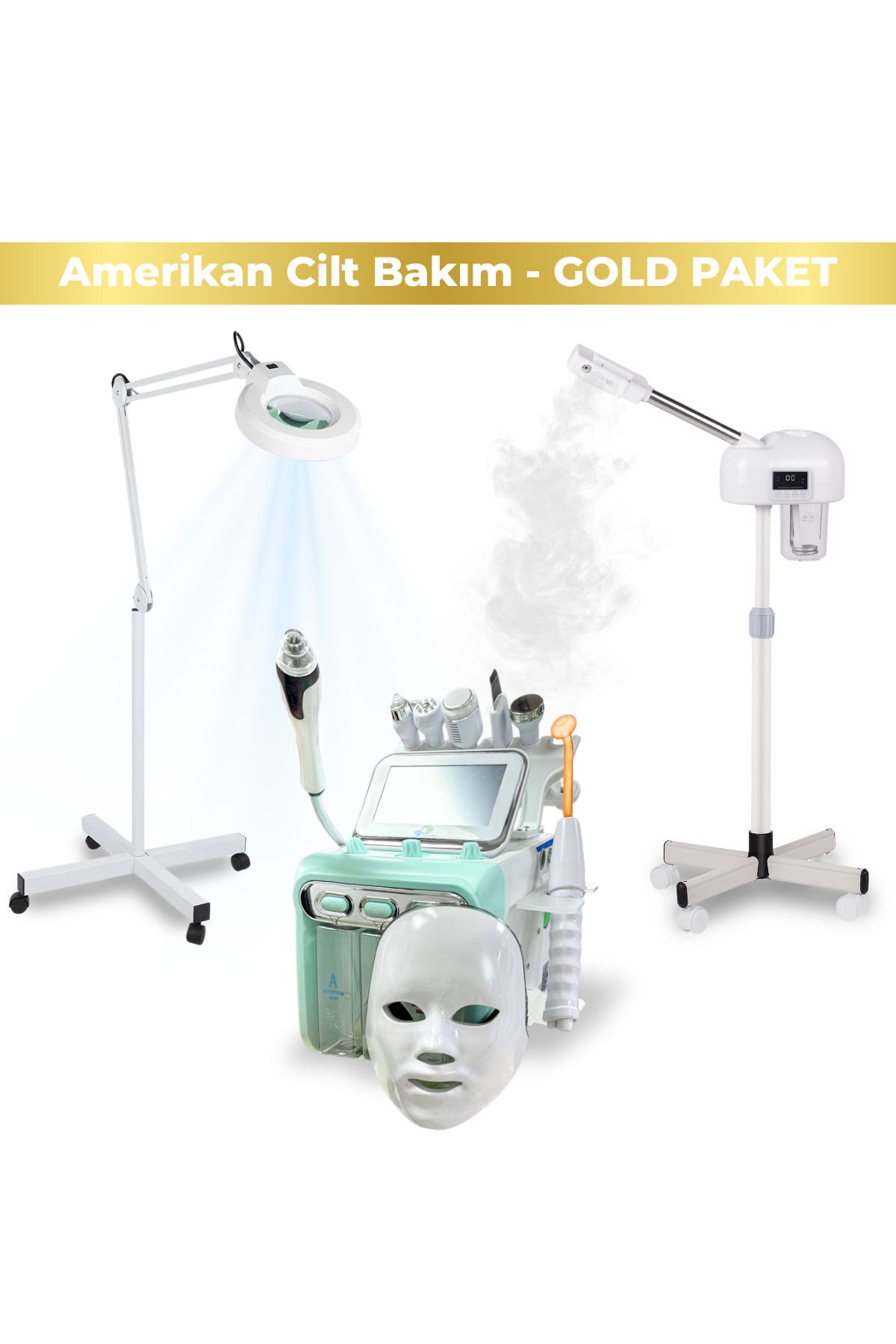 PSD Kozmetik Hydrafacial Pro8 (Büyük Motor) + Dijital Buhar + Metal Loop Işık (Amerikan Cilt Bakım Gold Paket)