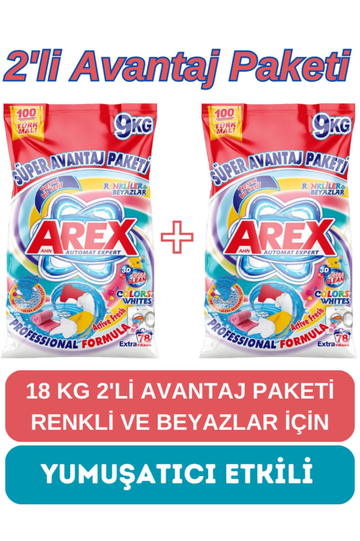 AREX 2'li 18 Kg Renkli ve Beyazlar İçin Toz Çamaşır Deterjanı