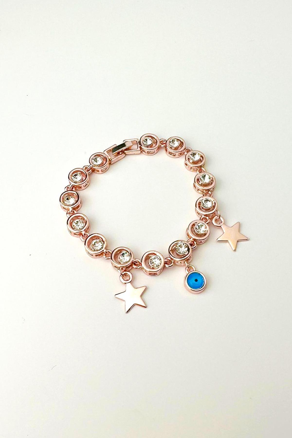 Modex-Star Evil Eye Detailed Rose Stone Bracelet (18cm) 2
