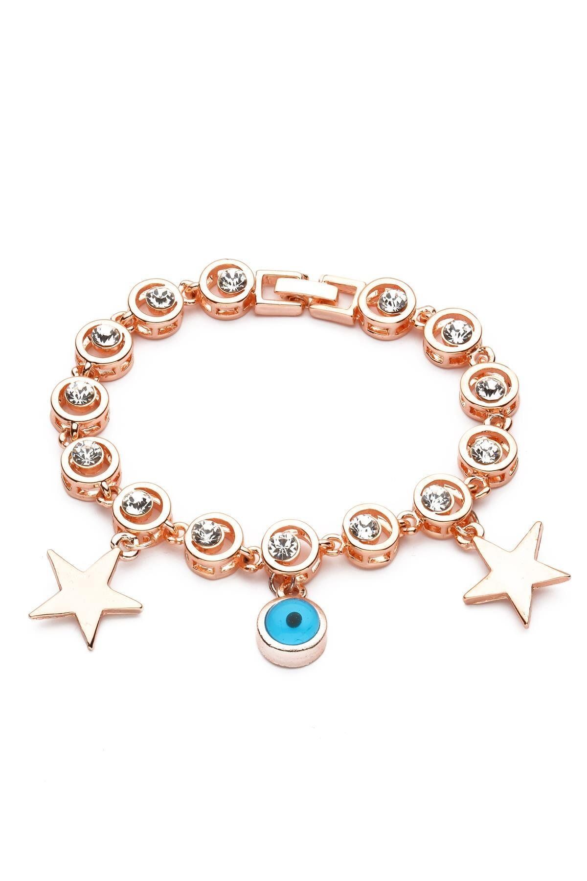 Modex-Star Evil Eye Detailed Rose Stone Bracelet (18cm) 1