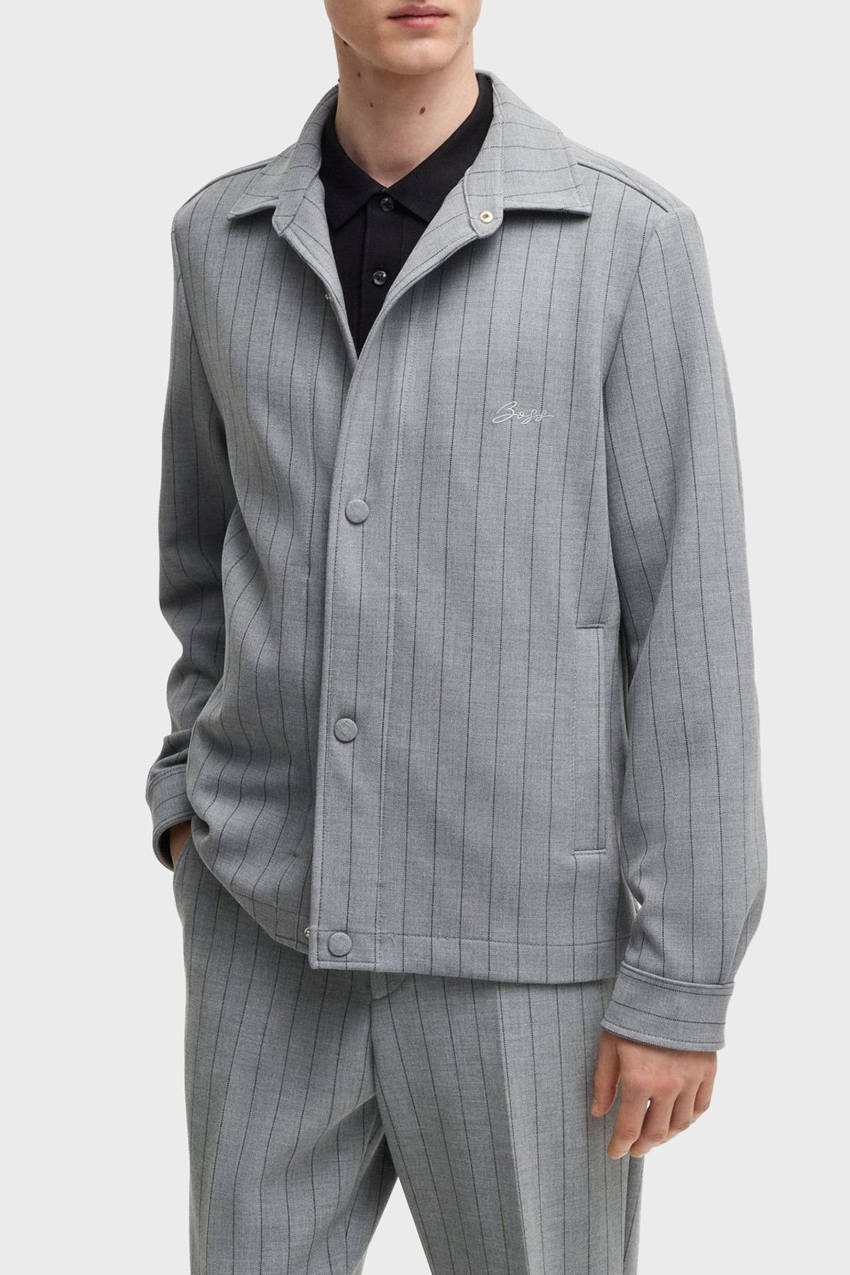 کاپشن مردانه راه راه Relaxed Fit Logo ژاکت مردانه 50534987 030 BOSS