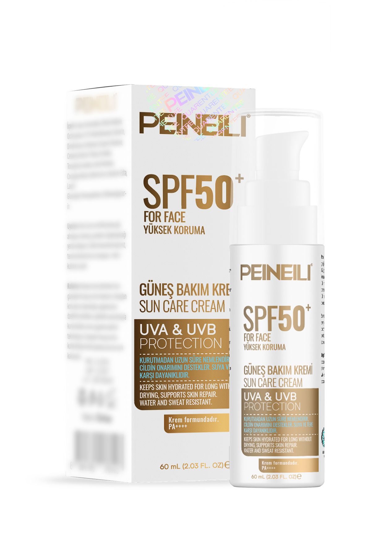 PEINEILI For Face UVA & UVB Protectıon Spf 50 Yüksek Korumalı Cilt Onarımını Destekleyen Yüz Güneş Kremi 60ml