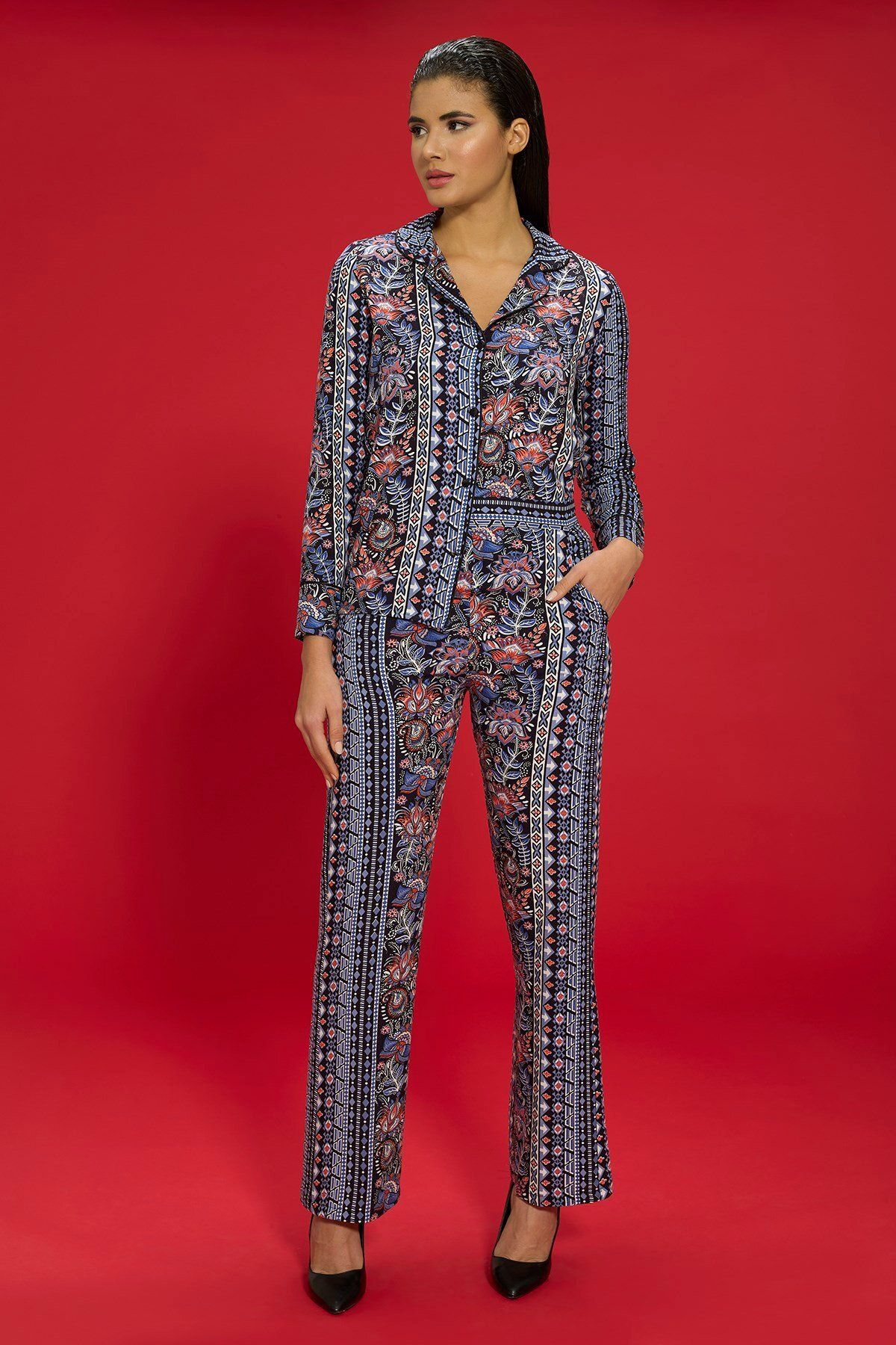FOR YOU MODA-7-Piece Viscose Inside and Outside Ethnic Pattern Black Pajama Set 3