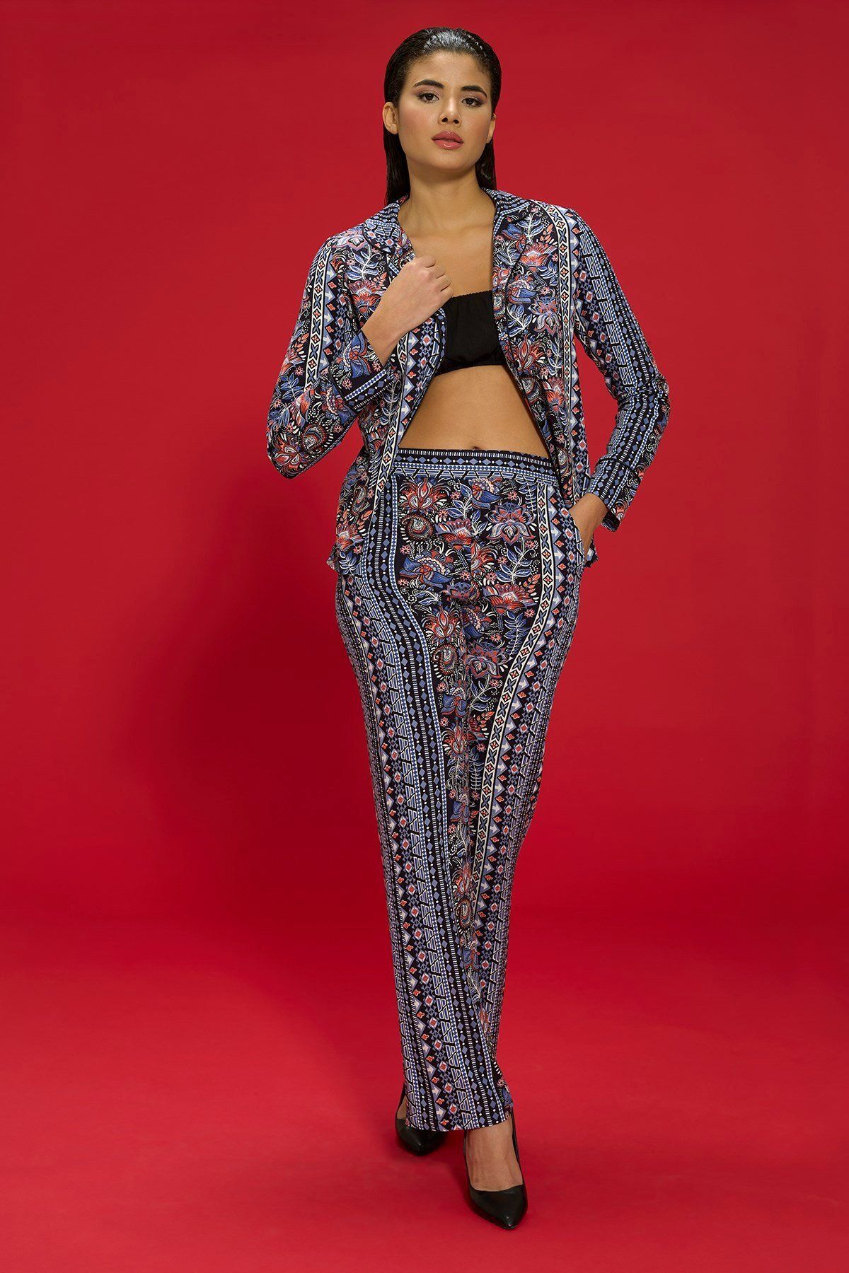 FOR YOU MODA-7-Piece Viscose Inside and Outside Ethnic Pattern Black Pajama Set 2