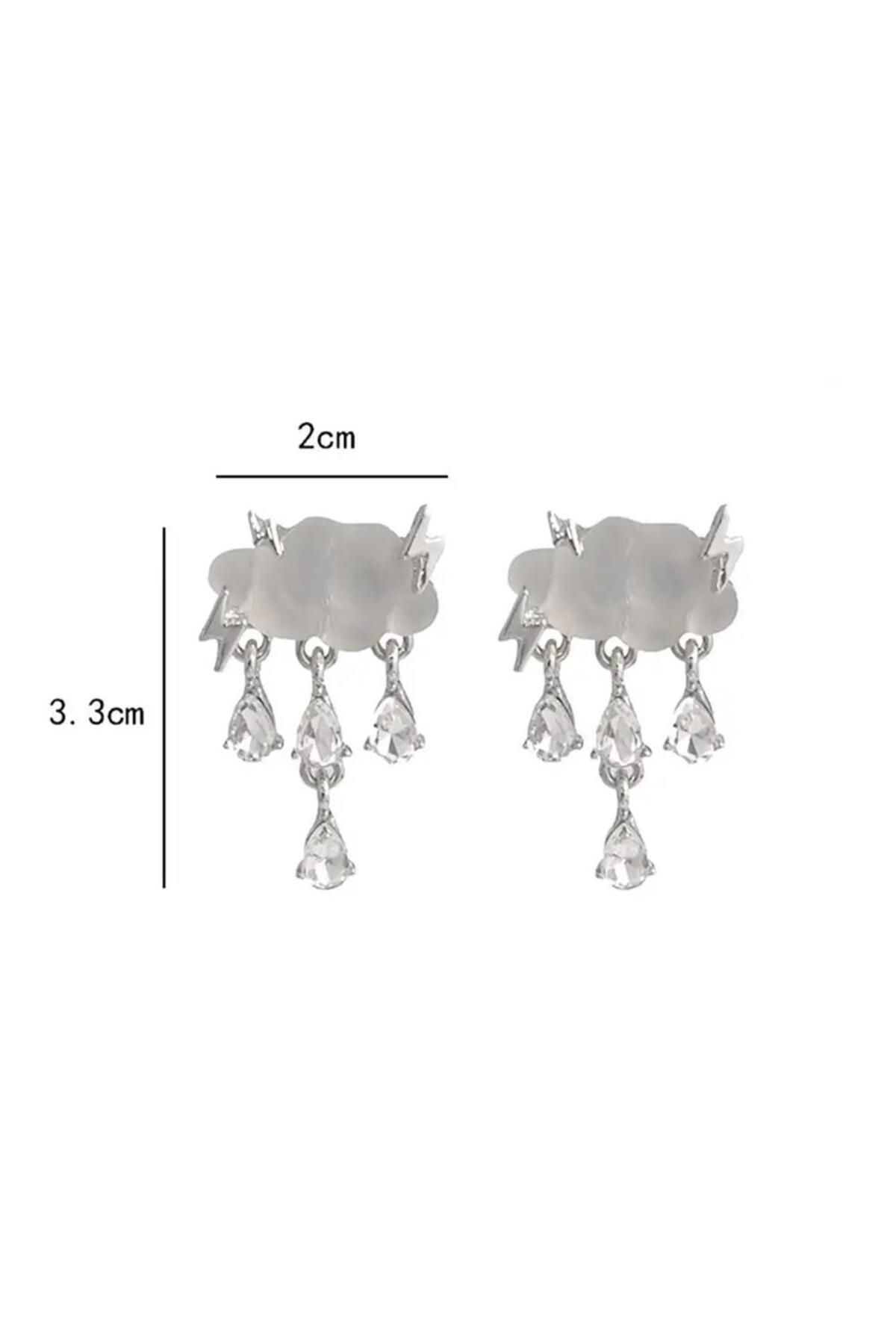 Pelin Aksesuar-Cloud and Rain Drop White Earrings 4