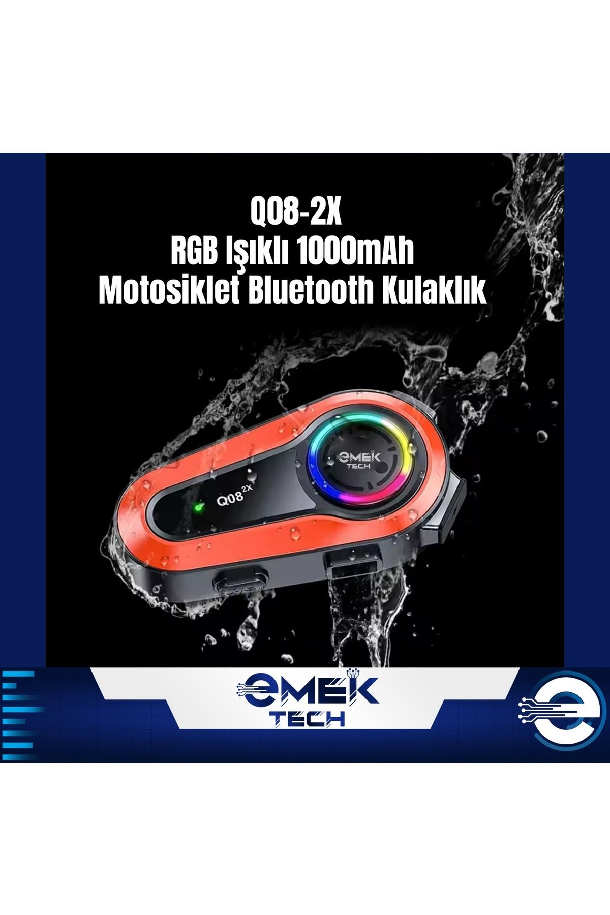 PİNK İTHALAT Q08-2X RGB Işıklı Intercom 2 Kişi Bağlantılı 1000mAh Motosiklet Bluetooth Kulaklık Seti 2 ADET