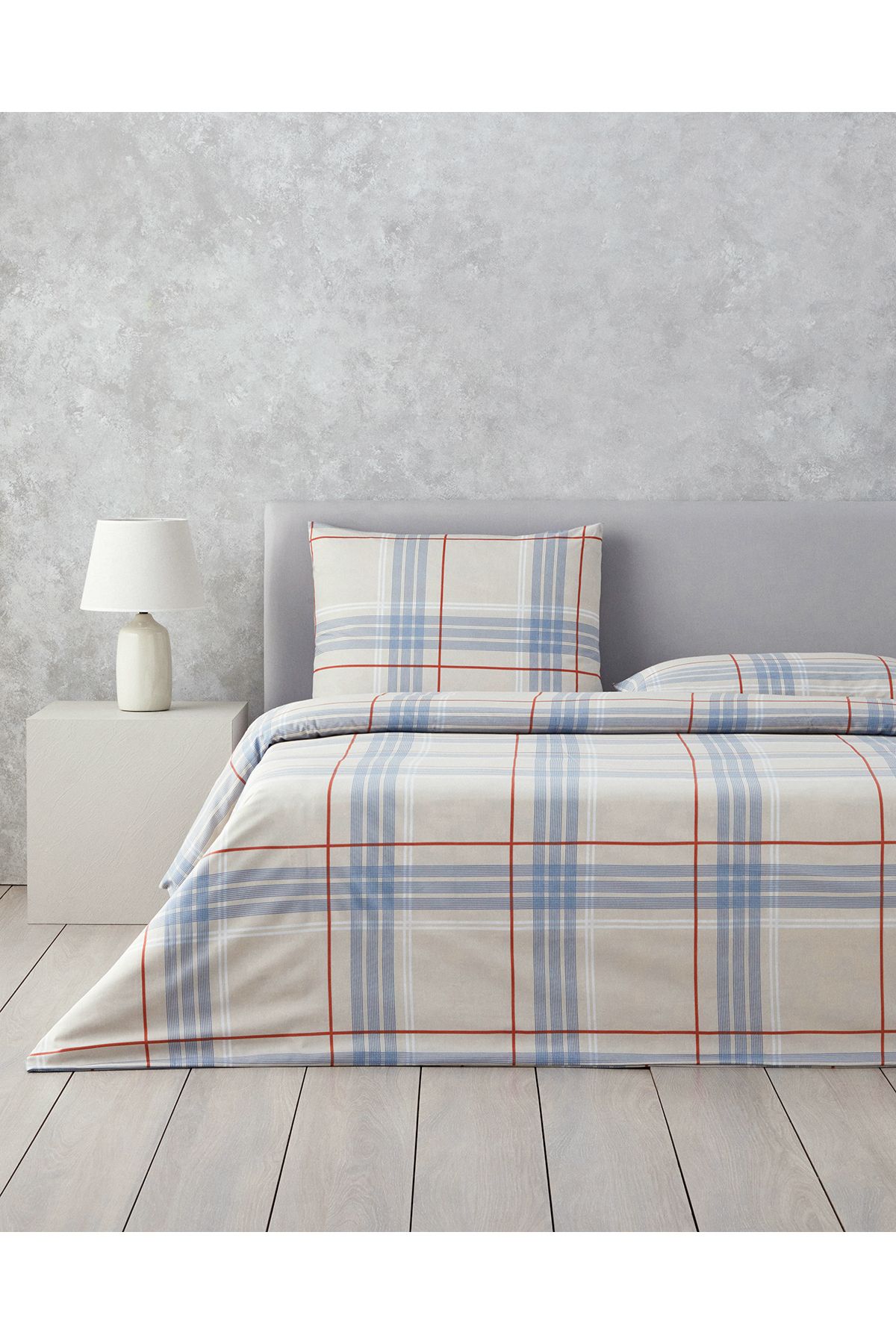 Natural Plaid Çift Kişilik Nevresim Seti Bej