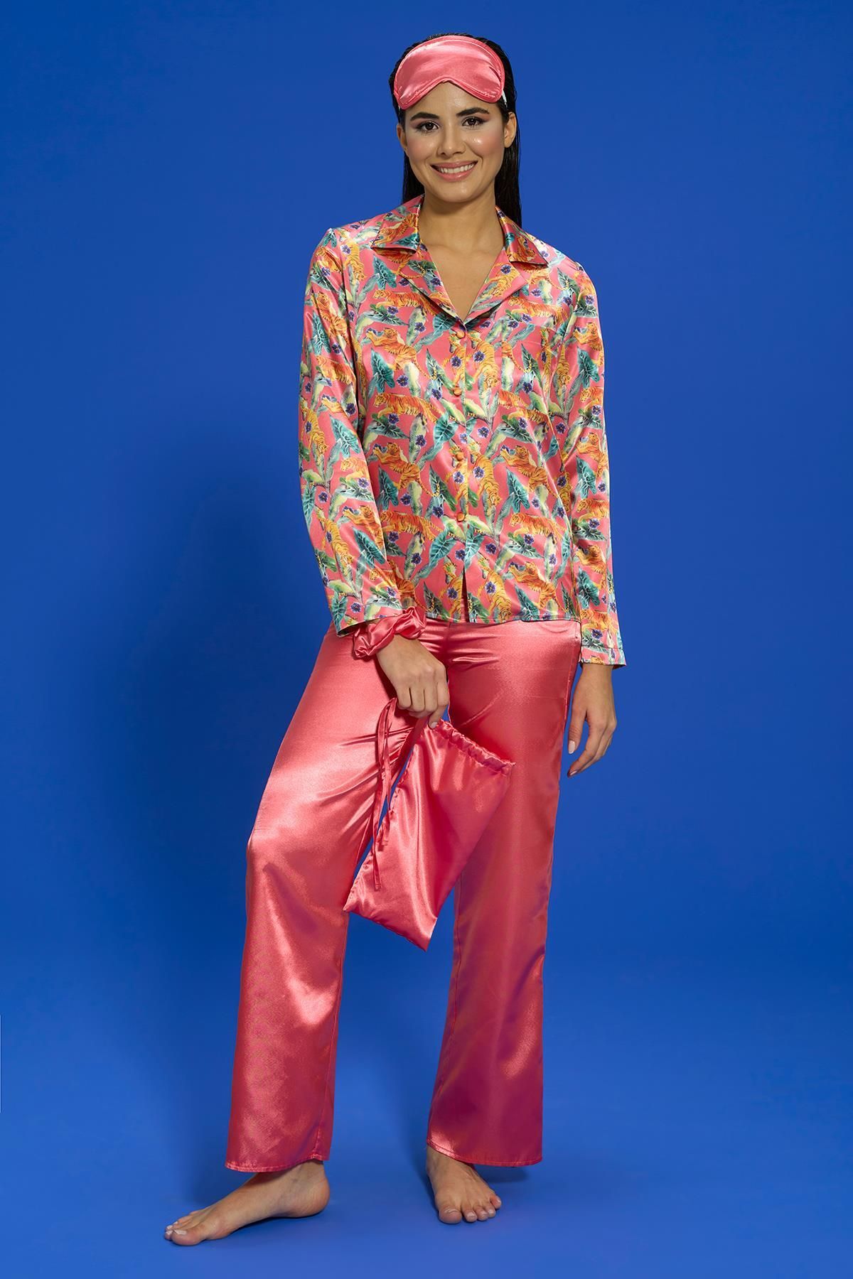 For You İn Out-6-Piece Tiger Pattern Pomegranate Pajama Set 4