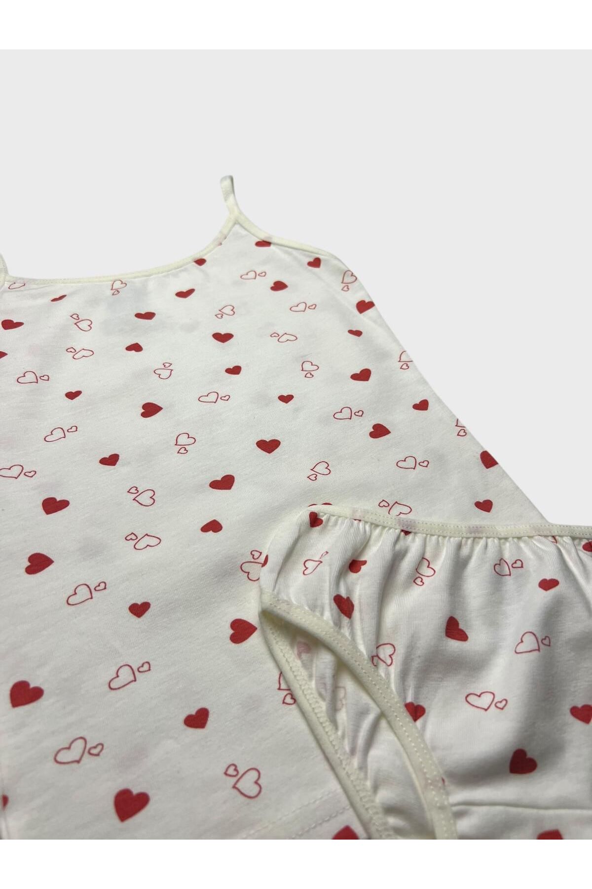 elmas kids Kız çocuk %100 Pamuklu Beyaz Kalpli İnce Atlet Slip Külot Takımı fotoğrafı 3 (önizleme)