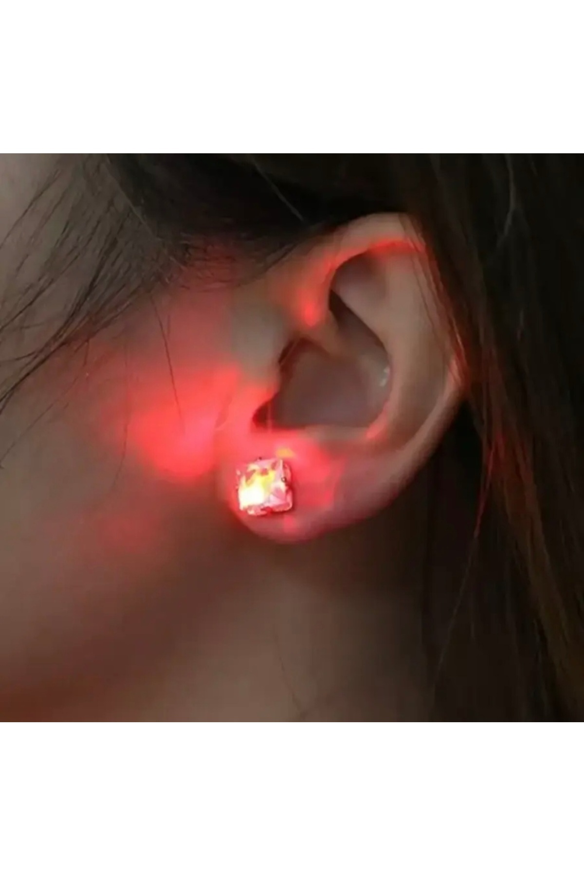 skycott 1 Adet LED Küpe Parlayan Kristal Paslanmaz Kulak Damlası Light Up Kulak Damızlık Noel Parti /kırmızı