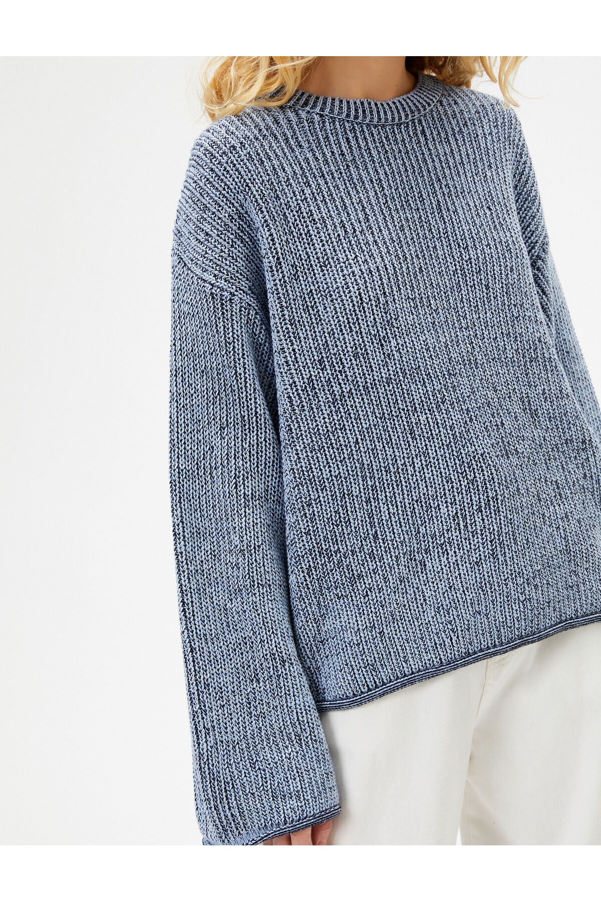 Koton-Knitwear Sweater Wide Long Sleeve Crew Neck 5