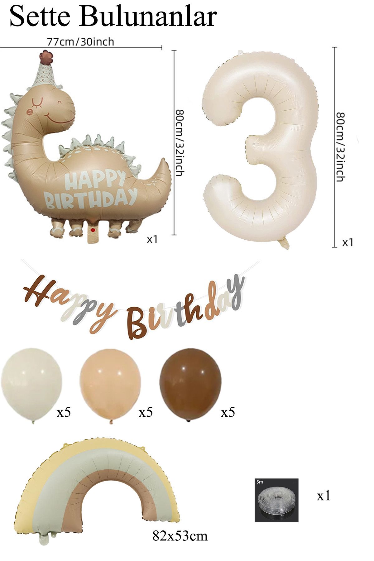 Patladı Gitti-Retro 3 Year Old Dinosaur Concept Birthday Set 2
