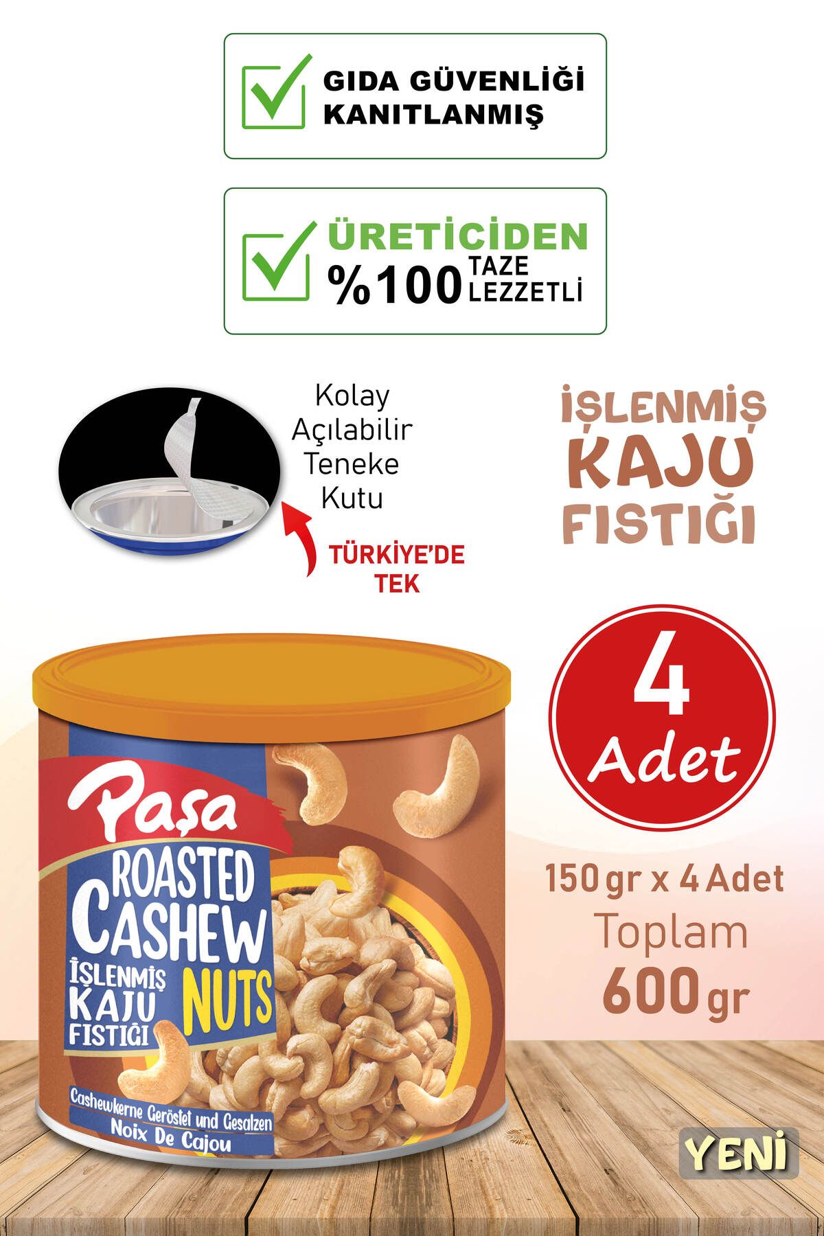 Paşa Kuruyemiş İşlenmiş Kaju Fıstığı Teneke Kutu 150 gr X 4 Adet (TOPLAM 600 GR)