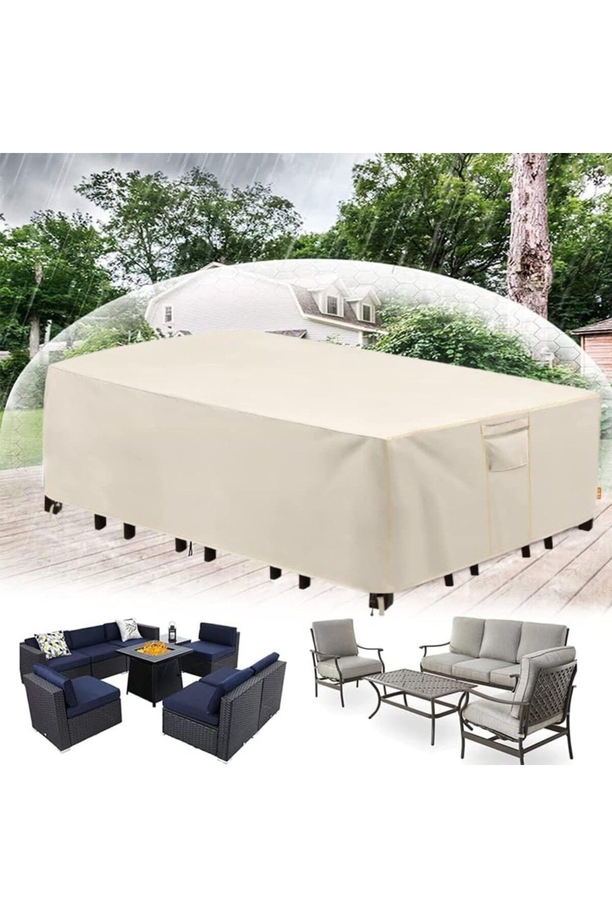 Forubar Patio Mobilyası Kılıfı Seti, %100 Su Geçirmez, Anti-uv Bahçe Kanepe Kılıfı 350x260x90cm