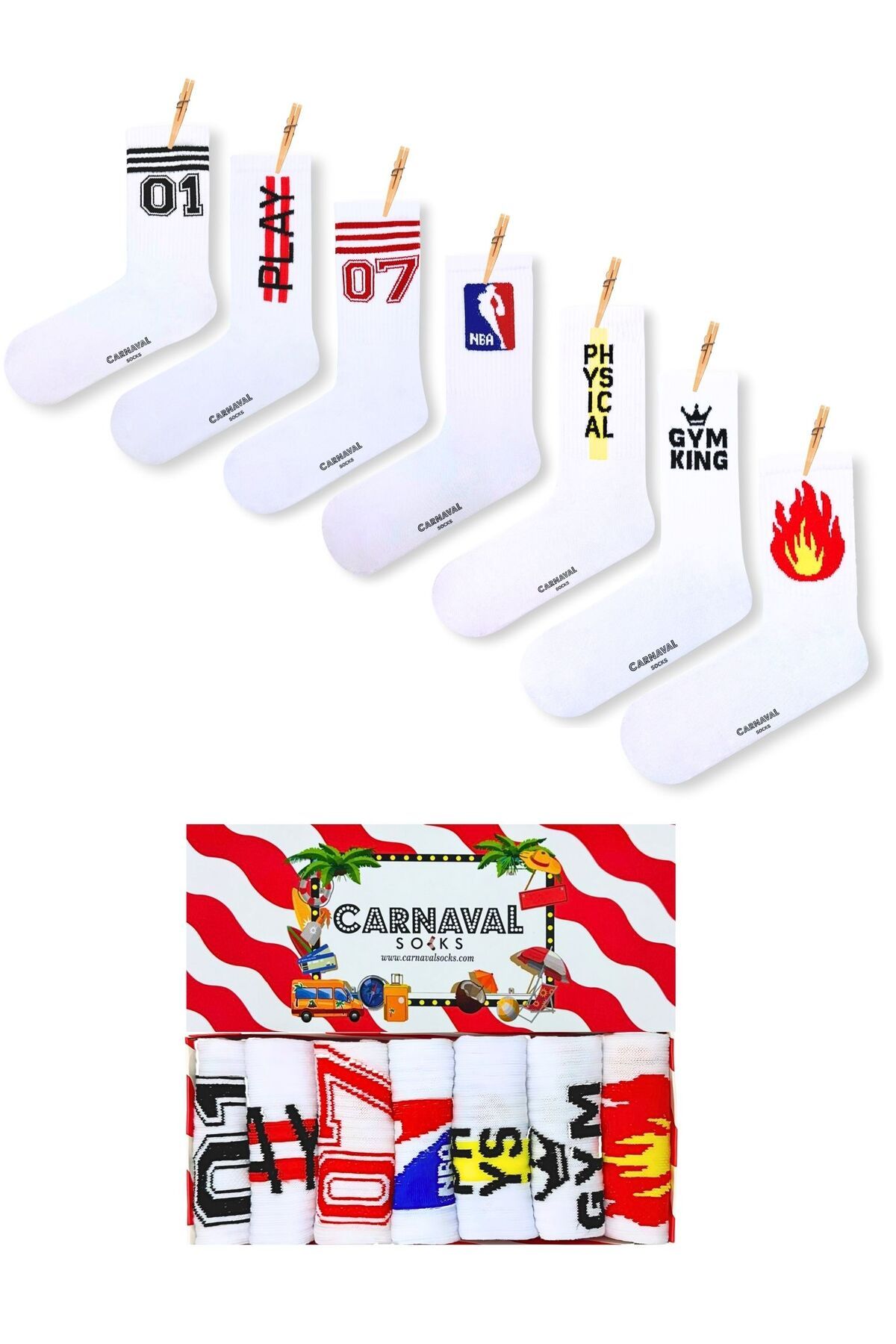 CARNAVAL SOCKS 7'li Gym Spor Desenli Atletik Çorap Set 1045