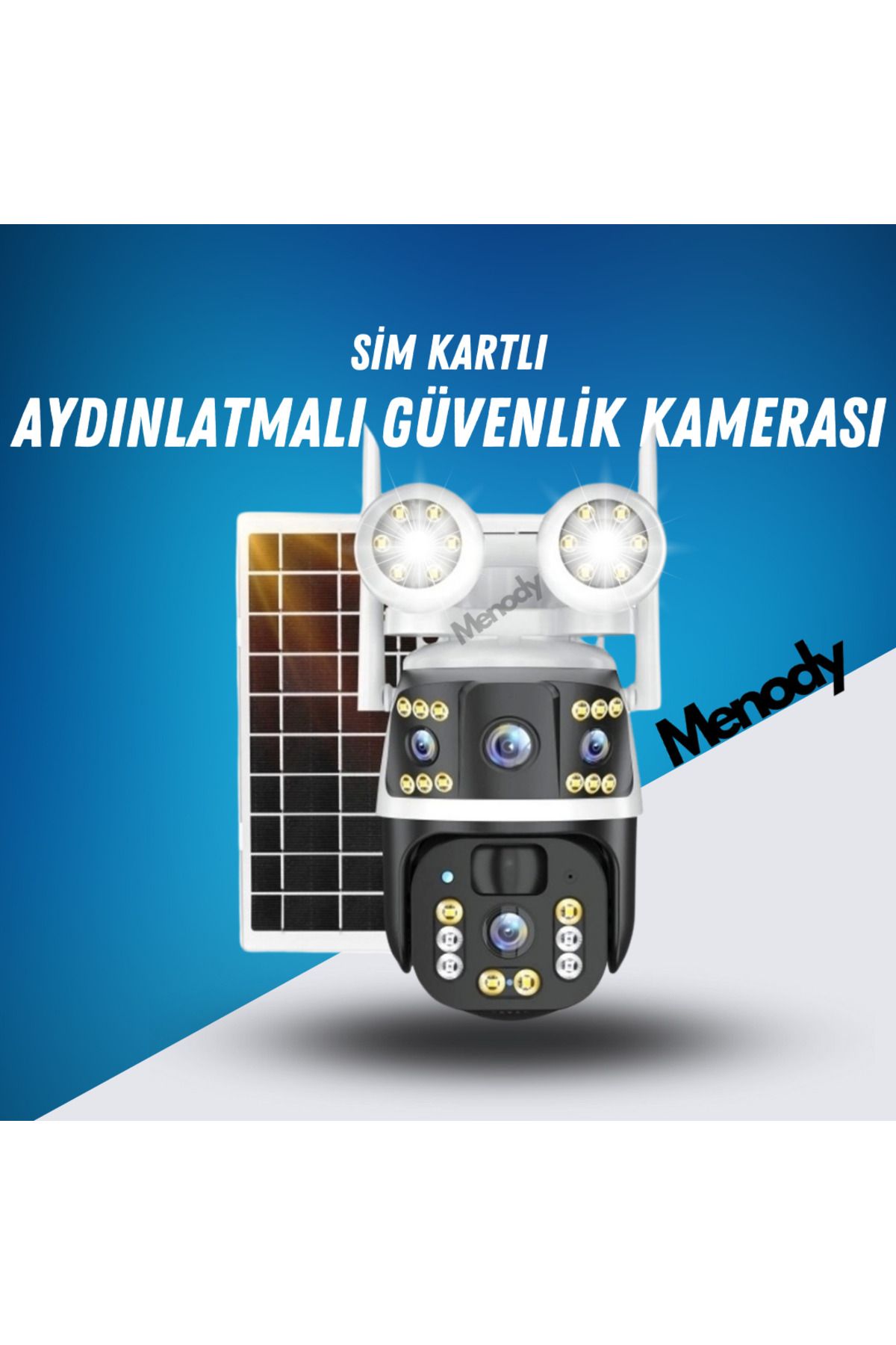 menody 3928 6Mp 4G Solar Ptz Güvenlik Kamerası 2'li Aydınlatma Feneri Gece Görüşlü Hoparlör ve Mikrofon