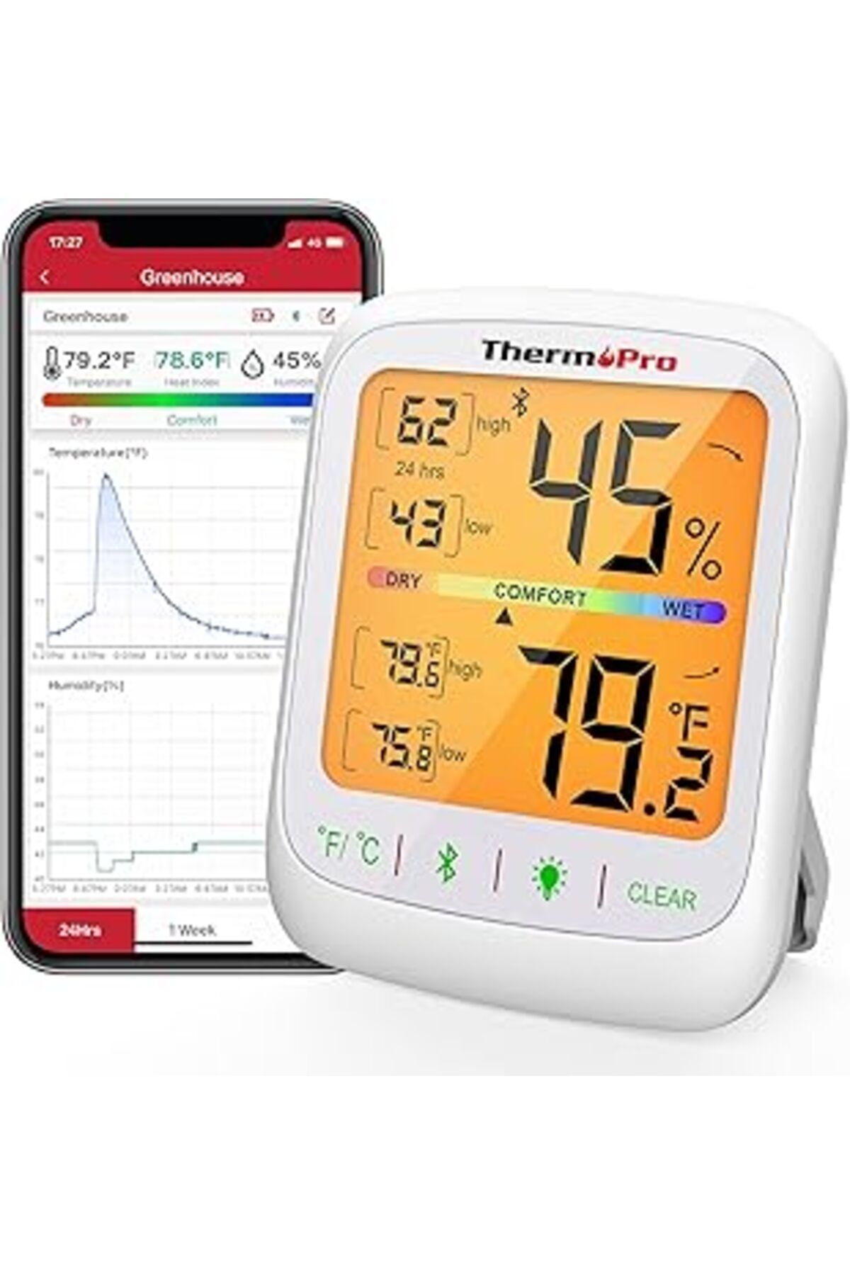 Cepahir Tp359 Bluetooth Higrometre Termometresi, 260Ft Kablosuz Uzaktan Sıcaklık Ve Nem Monitörü,