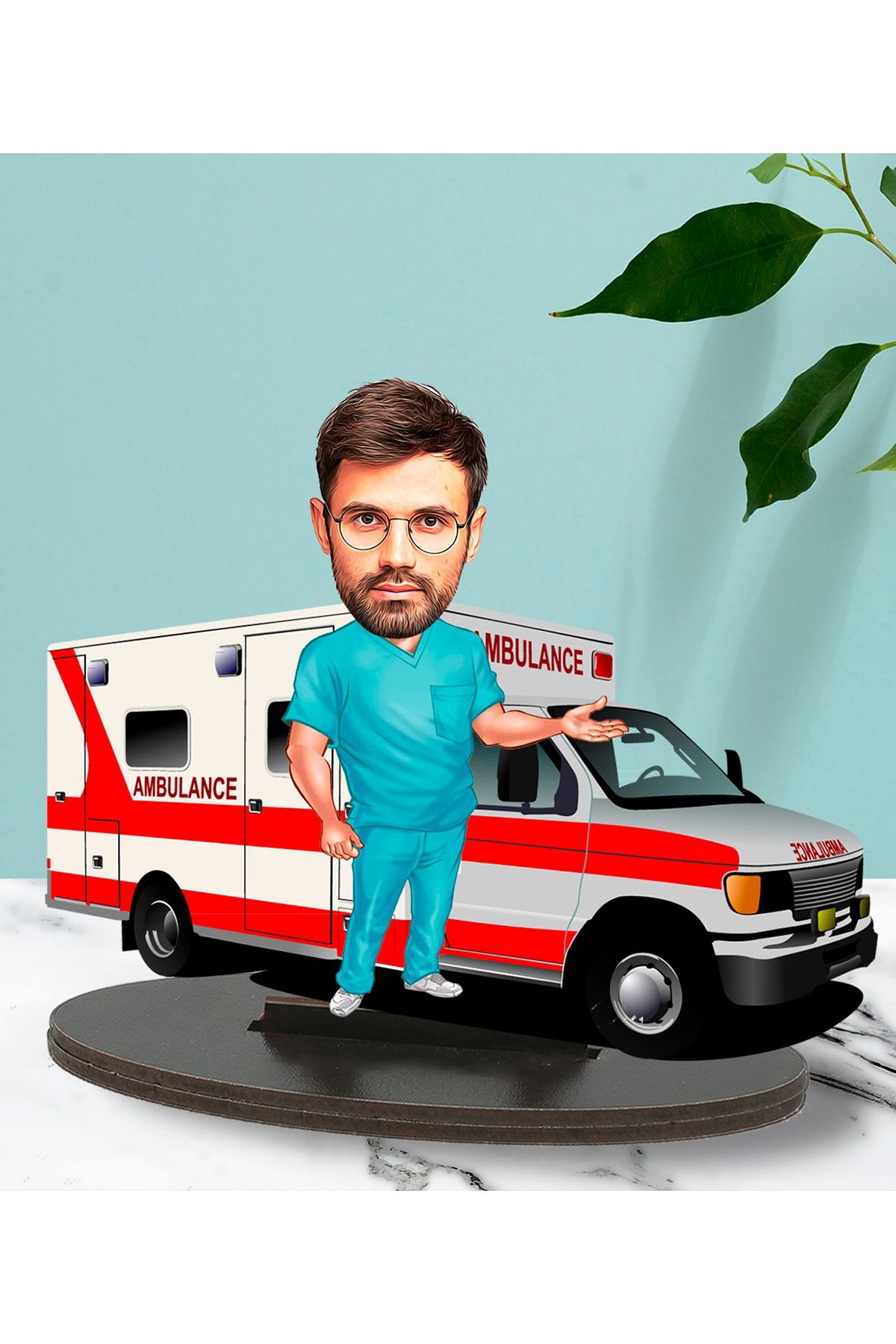 Kişiye Özel Fotoğraflı Ambulans Tasarımlı Karikatür Biblo