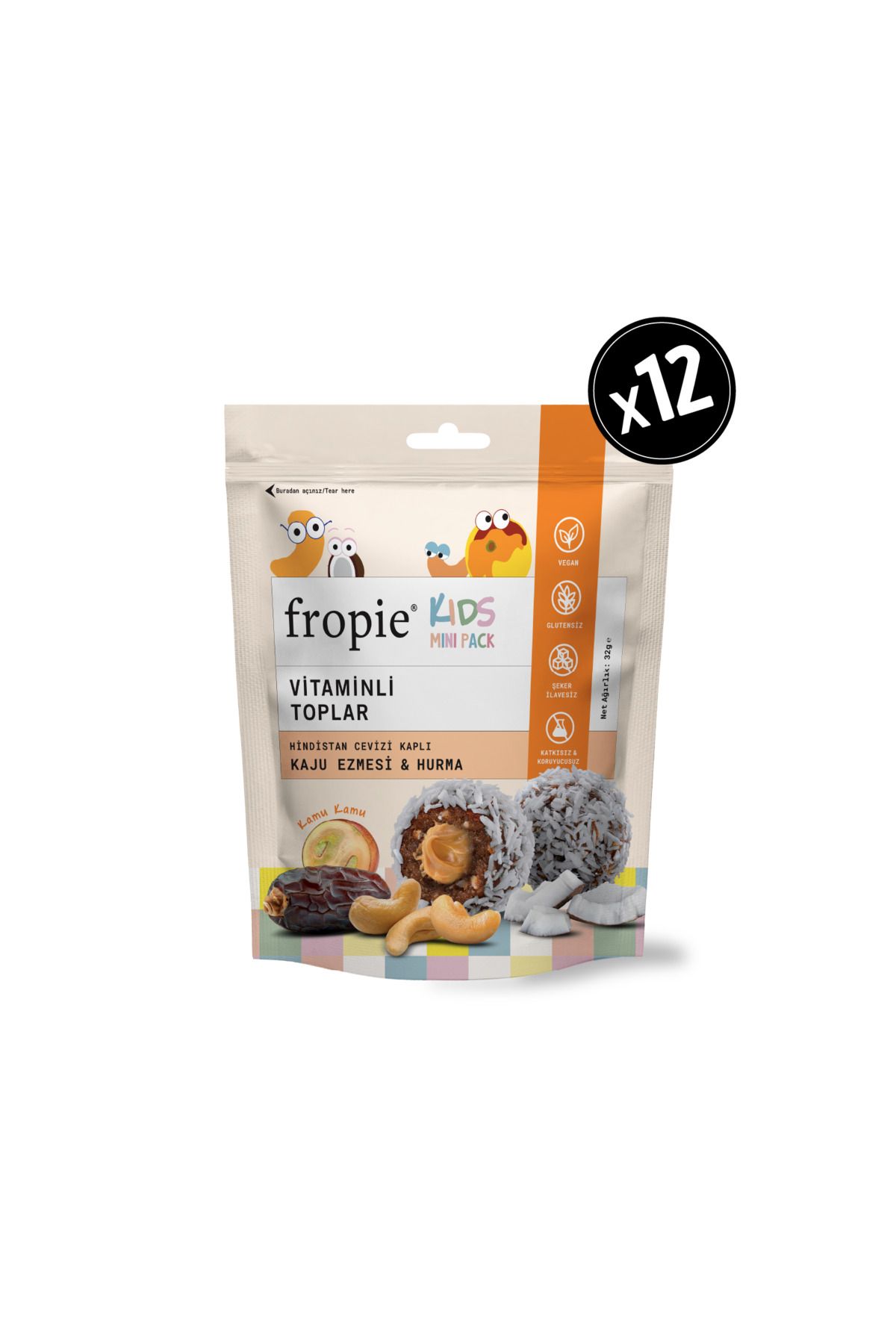 FROPİE Mini Kids Vitamin Topları - Hindistan Cevizi Kaplı & Kaju Ezmeli X 12