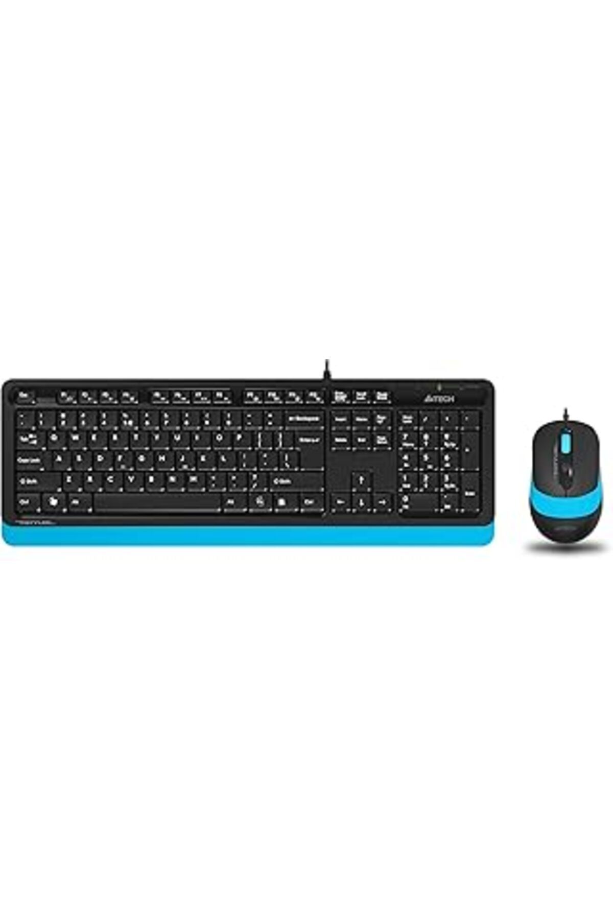 ShopZum A4 Tech F1010 Q Usb Türkçe Fn-Multimedya Kye+Optik 1600Dpi Siyah/Mavi Mouse Set