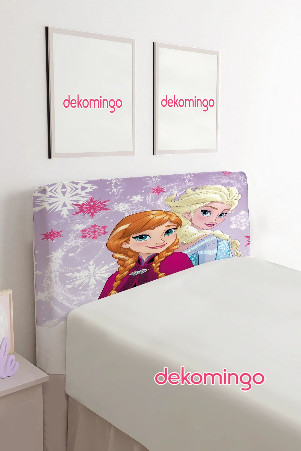 dekomingo LİLA ELSA VE ANNA KARTANESİ DESENLİ BAZA BAŞLIK KILIFI ( TEK KİŞİLİK )