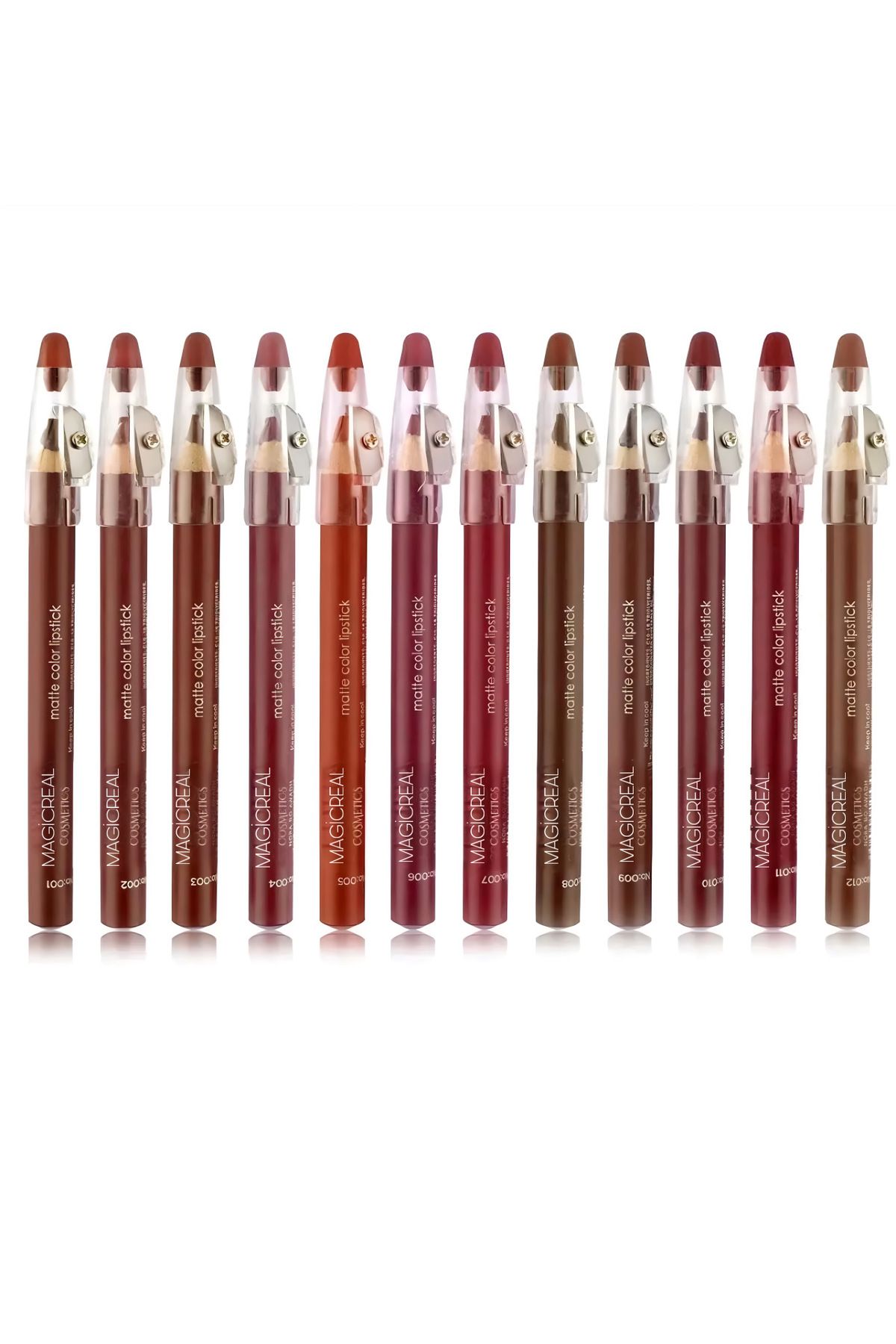 magicreal Kalemtraşlı Dudak Kalemi Matte Color Lipstick Jumbo Kalın Kalem Ruj Waterproof 12 Li Set